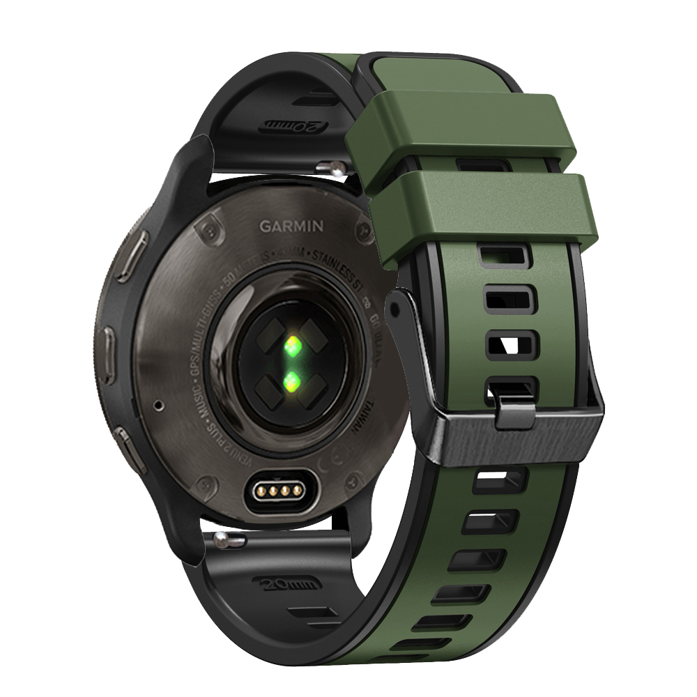 

Für Garmin Vivomove Trend / Luxus / Style Ersatzwache 20mm Dual Color Silicon Watch Band - Armeegrün / Schwarz, Garmin vivomove Trend