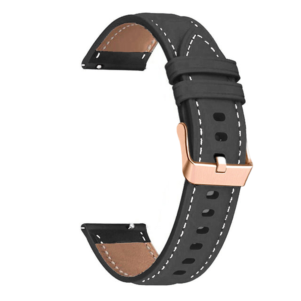 

Sehen Sie Sich Band Für Garmin Venu an / Sq / Sq 2 / 2 Plus, 20 mm Echtes Lederband Mit Rosarioden Goldenen Schnalle - Schwarz, Garmin Venu Sq