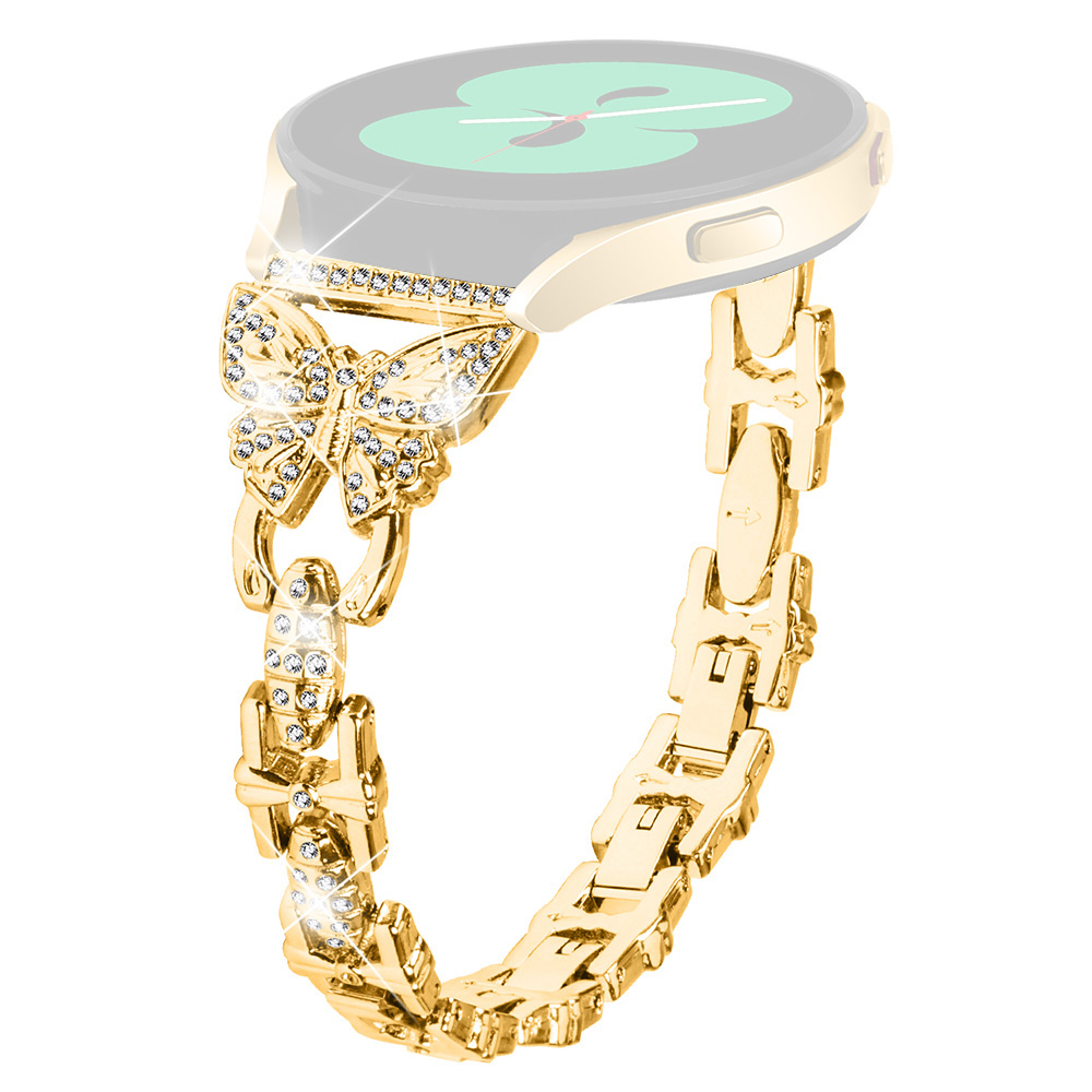 

Für Samsung Galaxy Watch6 40 mm 44 mm Edelstahl Uhrengurt Schmetterling Strass Dekor 20mm Metallband - Gold, Galaxy Watch6 40mm