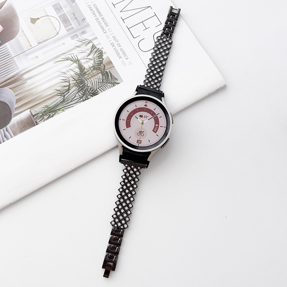 

Für Samsung Galaxy Watch6 / Watch6 Classic / Uhr 5 / Sieh Dir 5 Pro an / Uhr4 / Watch4 Klassischer Strass Metal Watch Armband - Schwarz, Galaxy Watch6 40mm