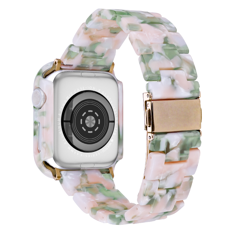 

Für Die Apple Watch Series 4 / 5 / 6 / se / SE (2022) 44 mm Ersatzharz Wachgurt Set Mit Uhrengehäuseabdeckung - Rosa Grün, Apple Watch Series 5 44mm