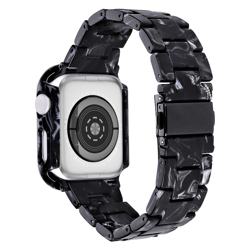 

Für Die Apple Watch Series 4 / 5 / 6 / se / SE (2022) 44 mm Ersatzharz Wachgurt Set Mit Uhrengehäuseabdeckung - Schwarze Blume, Apple Watch Series 5 44mm