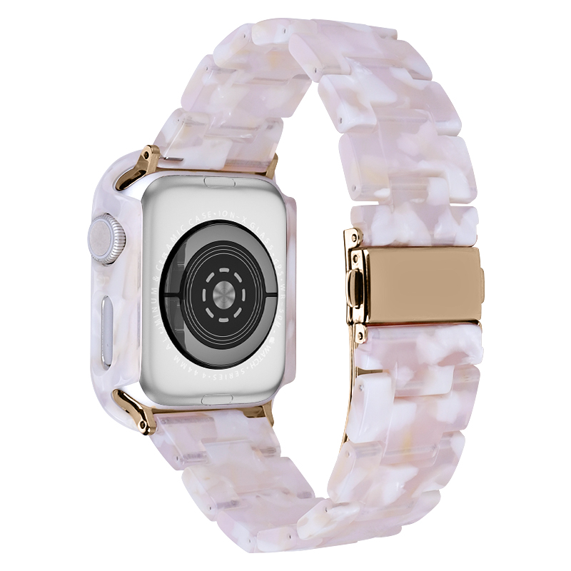

Für Die Apple Watch Series 7 / 8 41 mm Ersatz Watch Gurt Harz Uhr Watch Band Set Mit Uhrengehäuseabdeckung - Pinke Blume, Apple Watch Series 7 41mm