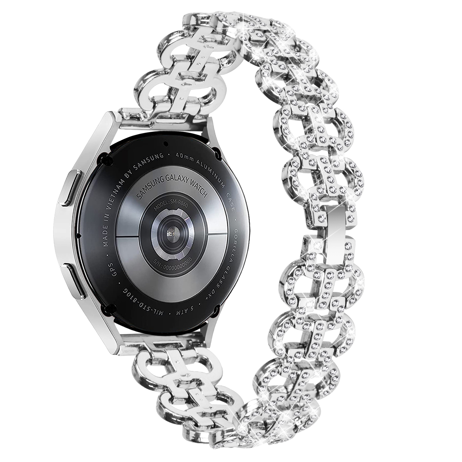 

Für Samsung Galaxy Watch6 40 / 44 mm / Watch6 Classic 43mm / 47 mm Metall Uhrengurt 20mm Leichte Luxus -uhrband Mit Strassstein - Silber, Galaxy Watch6 40mm