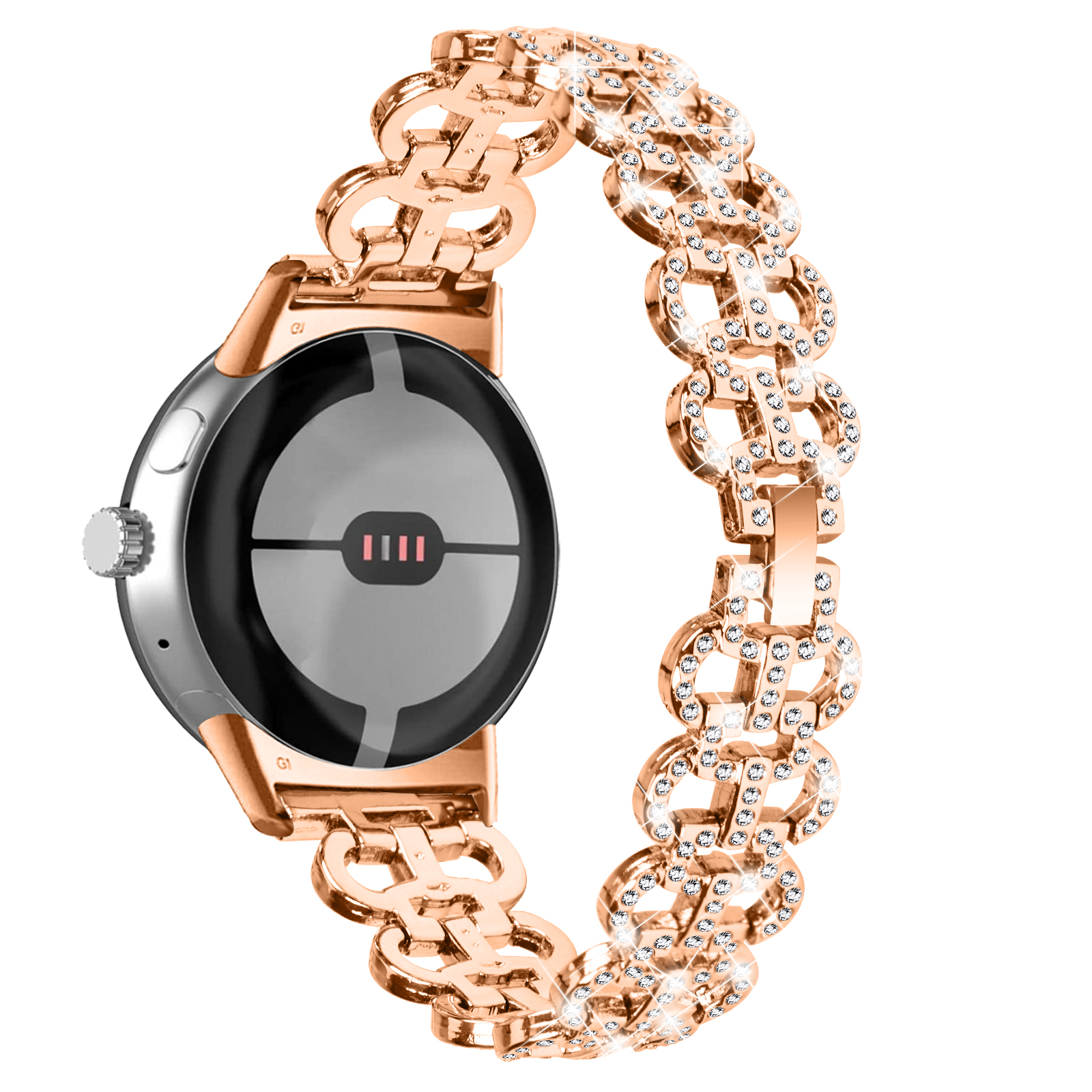 

Für Google Pixel Watch Kürbisform -rassonstones Decor Watch Gurt Zink Legierung Ersatzband - Roségold, Google Pixel Watch 2