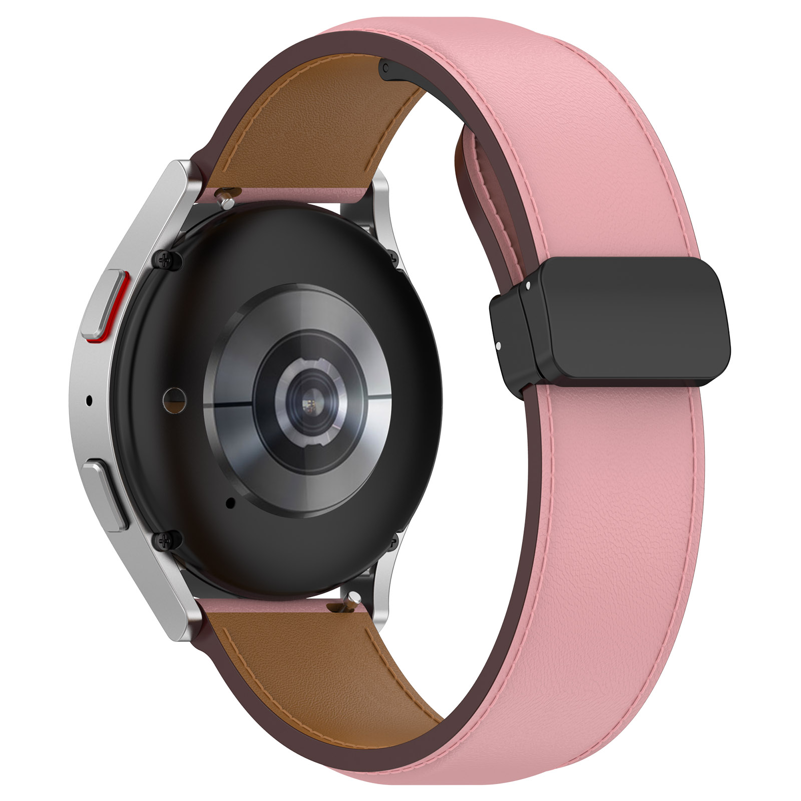 

20mm Uhrenband Für Samsung Galaxy Watch6 40mm 44mm / Watch6 Classic 43 mm 47 Mm, Echter Kuhlederklappschnalle -schnalle -gurt - Rosa, Galaxy Watch6 40mm