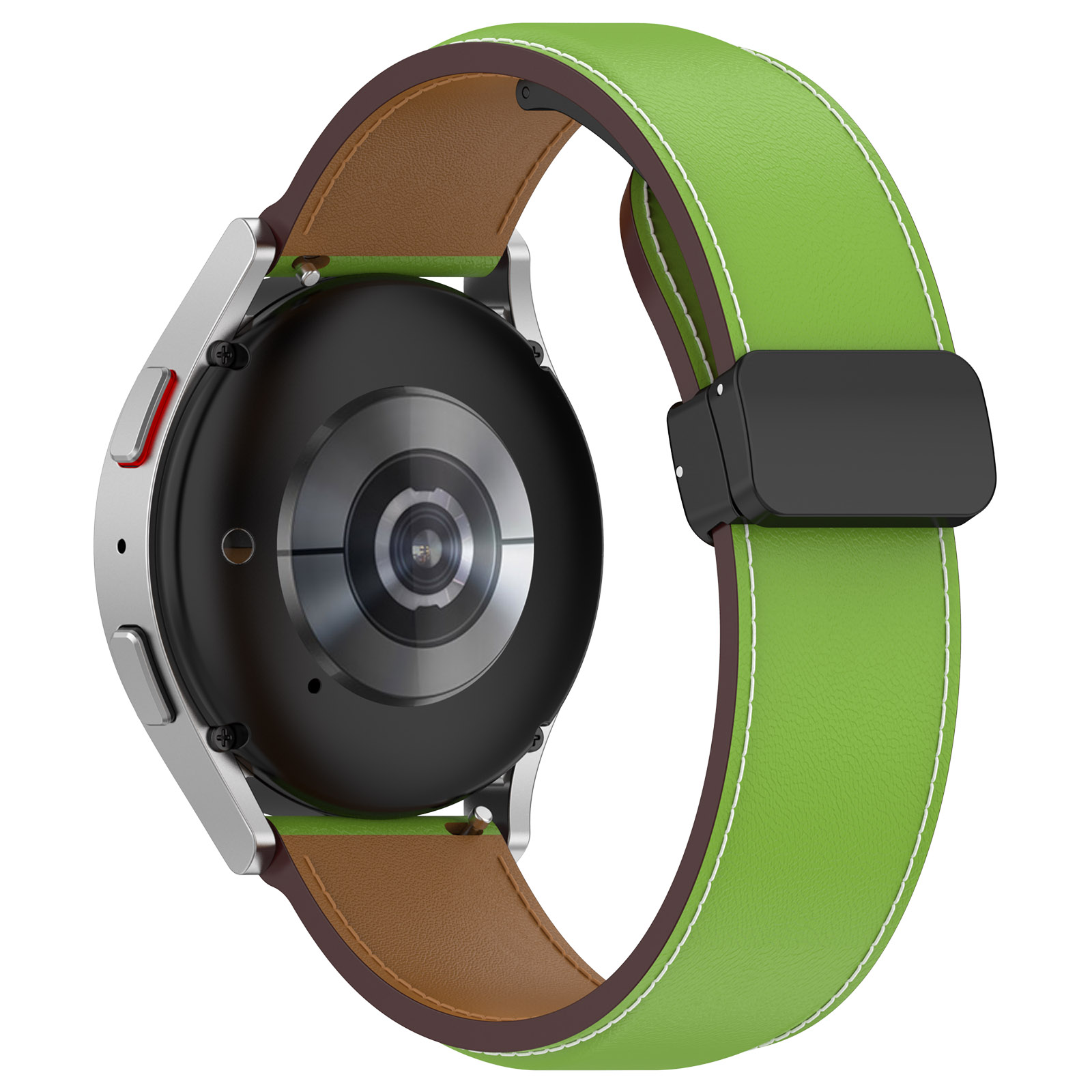 

20mm Uhrenband Für Samsung Galaxy Watch6 40mm 44mm / Watch6 Classic 43 mm 47 Mm, Echter Kuhlederklappschnalle -schnalle -gurt - Grün, Galaxy Watch6 40mm