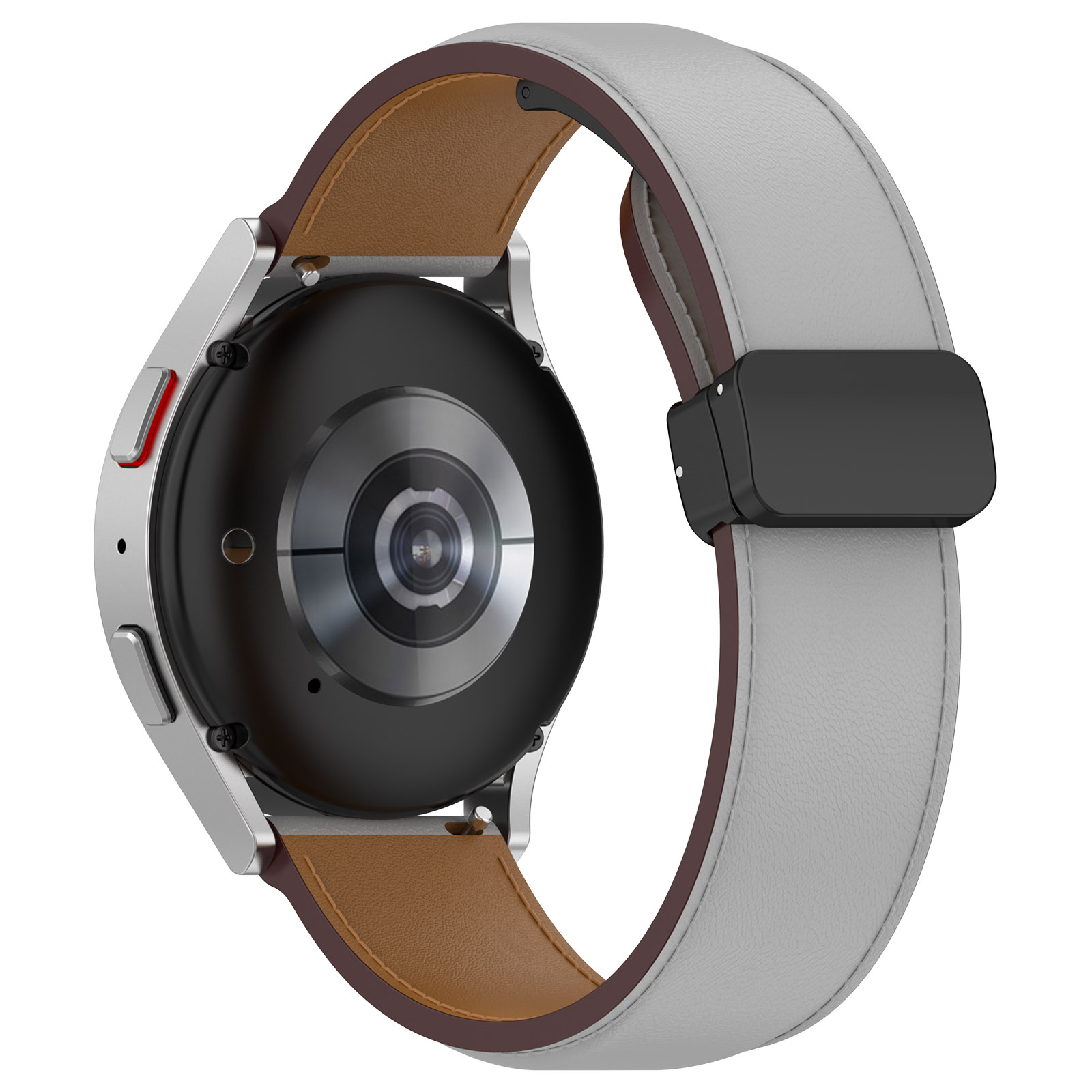 

20mm Uhrenband Für Samsung Galaxy Watch6 40mm 44mm / Watch6 Classic 43 mm 47 Mm, Echter Kuhlederklappschnalle -schnalle -gurt - Grau, Galaxy Watch6 40mm