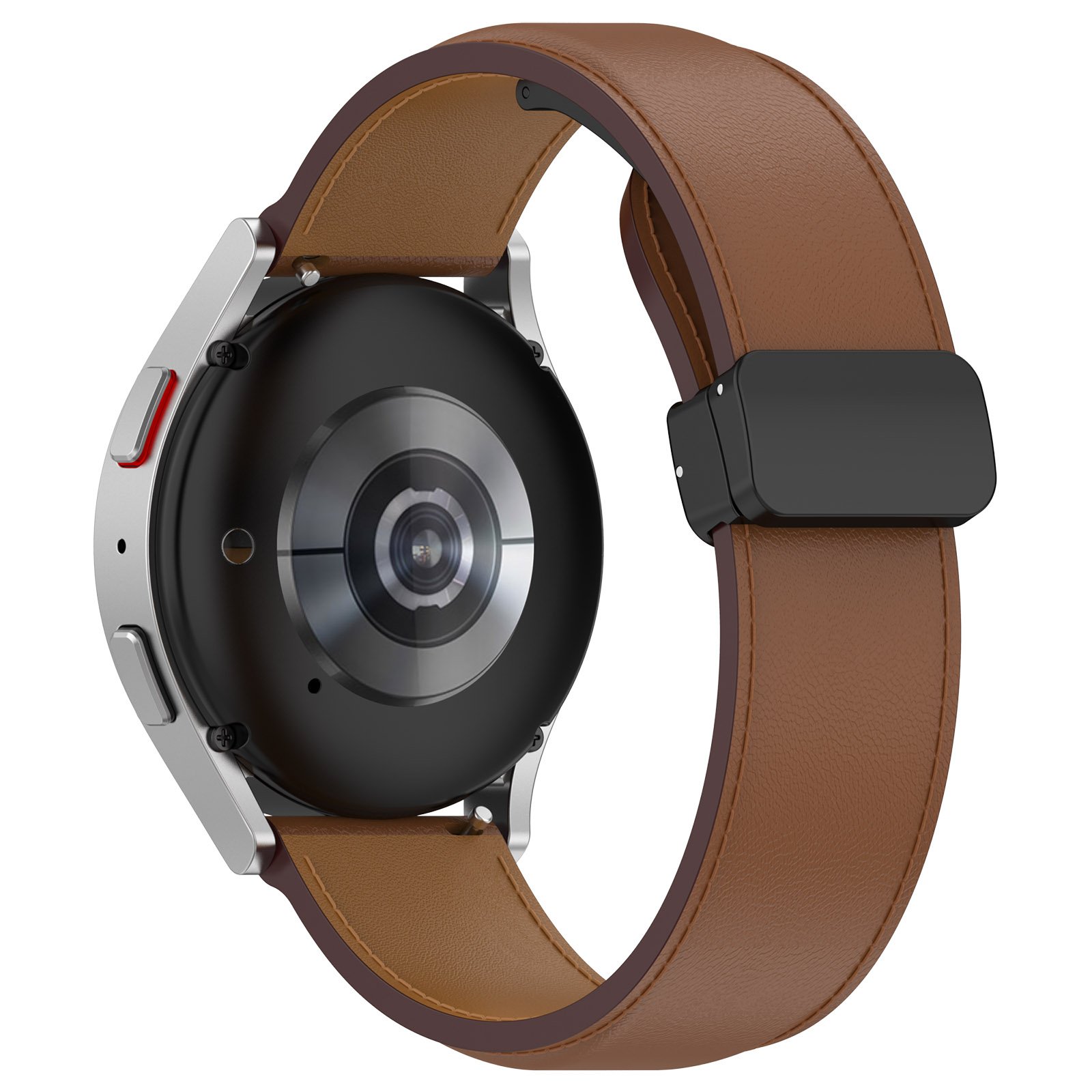 

20mm Uhrenband Für Samsung Galaxy Watch6 40mm 44mm / Watch6 Classic 43 mm 47 Mm, Echter Kuhlederklappschnalle -schnalle -gurt - Braun, Galaxy Watch6 40mm