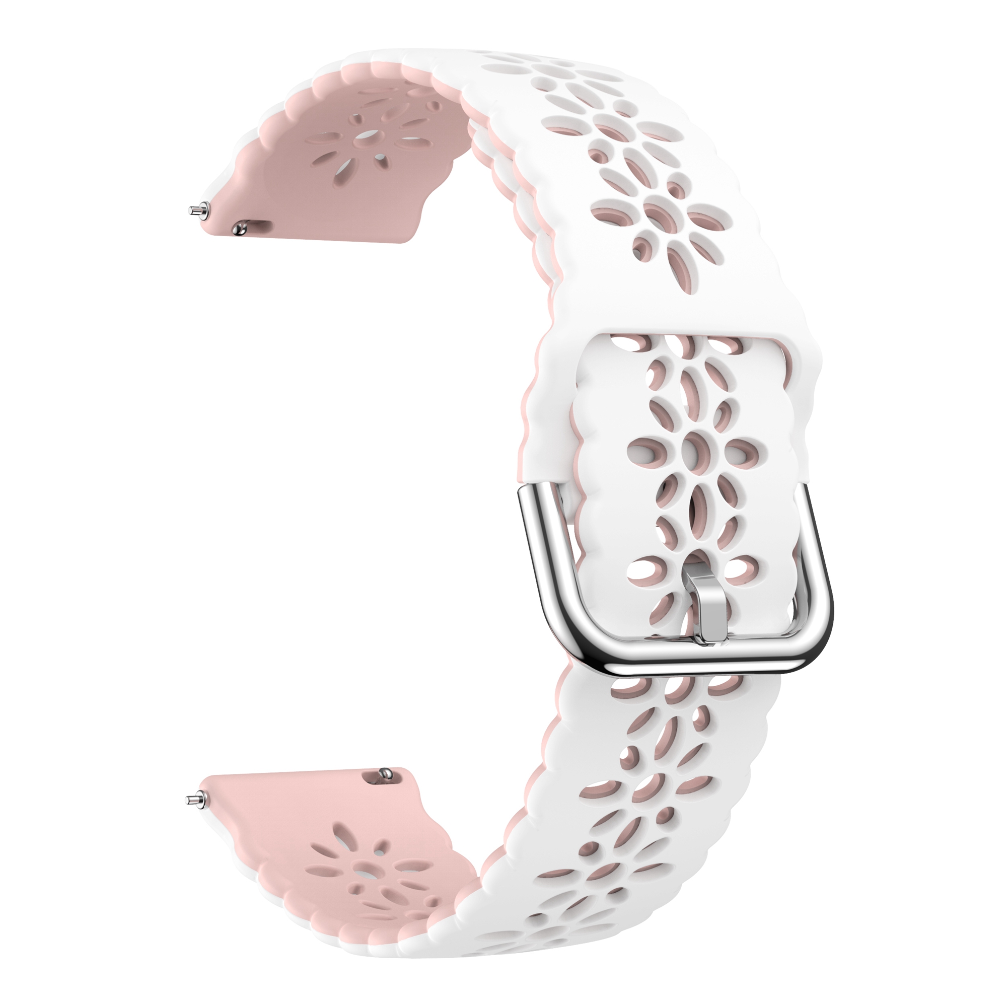 

Für Garmin Vivomove 3s / Samsung Gear Sport / Huawei Uhr GT 2 42mm Silikon Uhrenband 20mm Blume Hohlhöhle Dual Color Watch Armband - Weiß / Rosa, Garmin Vivomove 3S
