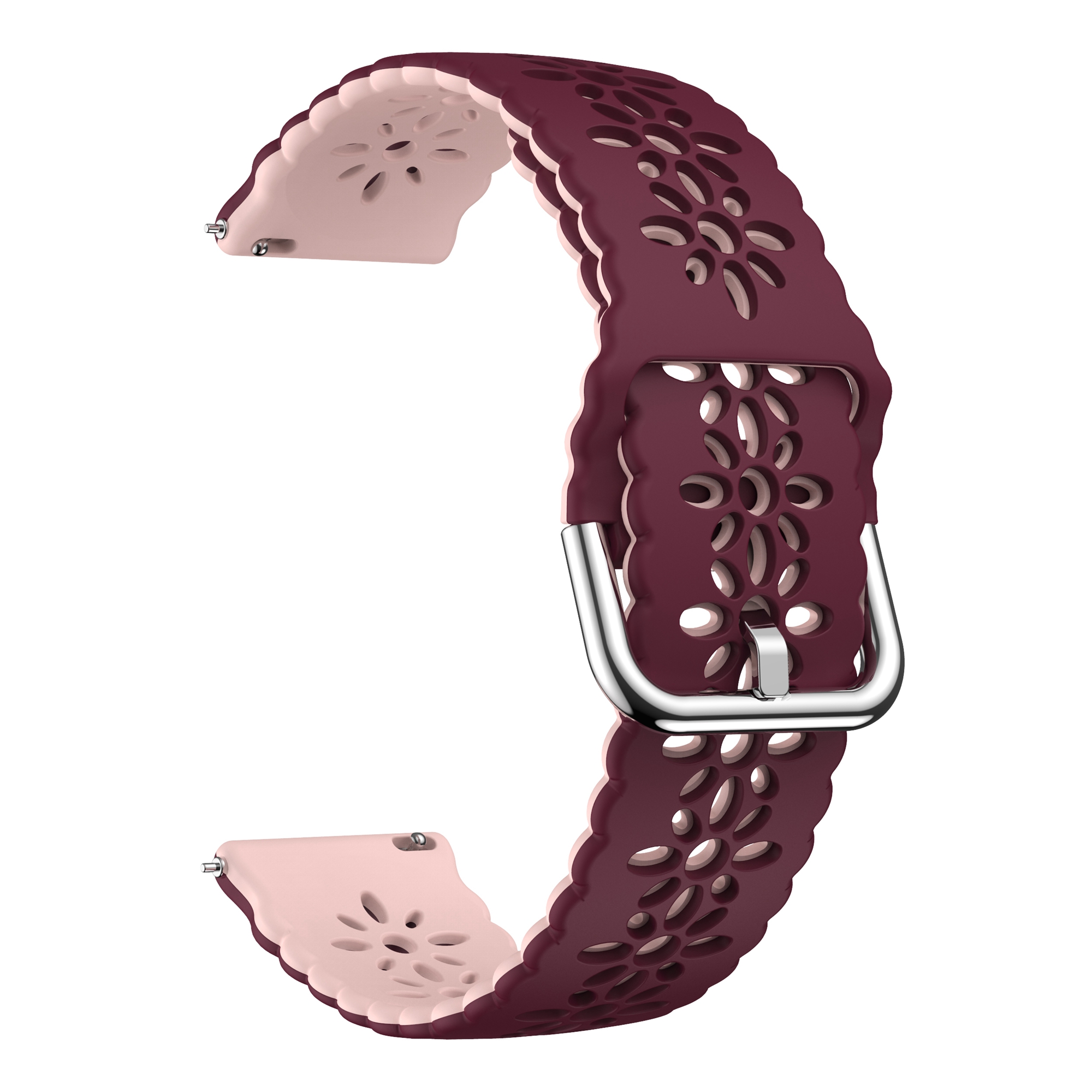 

Für Garmin Vivomove 3s / Samsung Gear Sport / Huawei Uhr GT 2 42mm Silikon Uhrenband 20mm Blume Hohlhöhle Dual Color Watch Armband - Weinrot / Rosa, Garmin Vivomove 3S