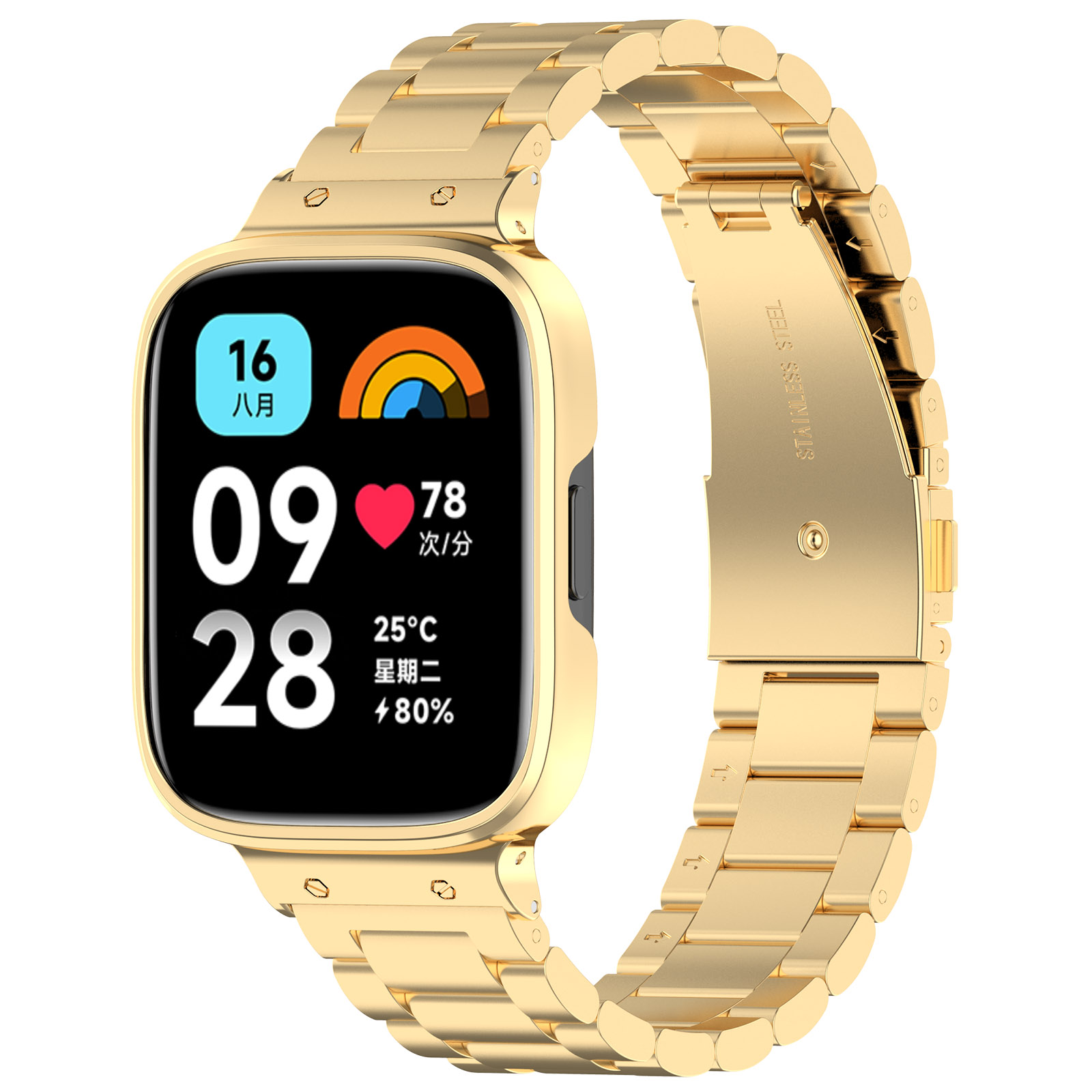 

Für Xiaomi Redmi Uhr 3 Lite / Watch 3 Active Watch Band 3 Perlen Metall -handgelenksgurt Mit Uhr Gehäuse - Gold, Xiaomi Redmi Watch 3 Lite