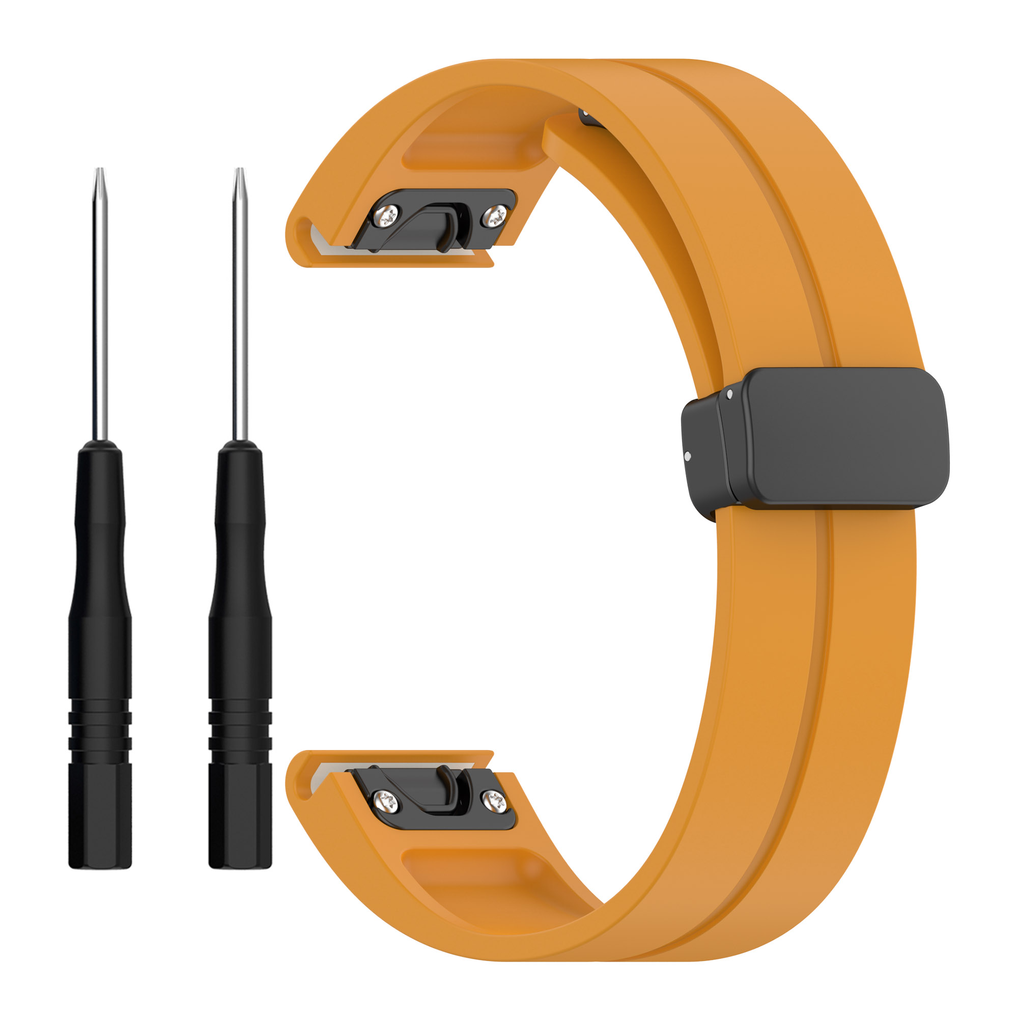 

22mm Silikon Uhrenband Für Garmin Fenix ​​7 / 6 / 5, Magnetische Klappschnalle Schnellfreisetzungsgurt Mit Werkzeugen - Dunkelgelb, Garmin Fenix 7