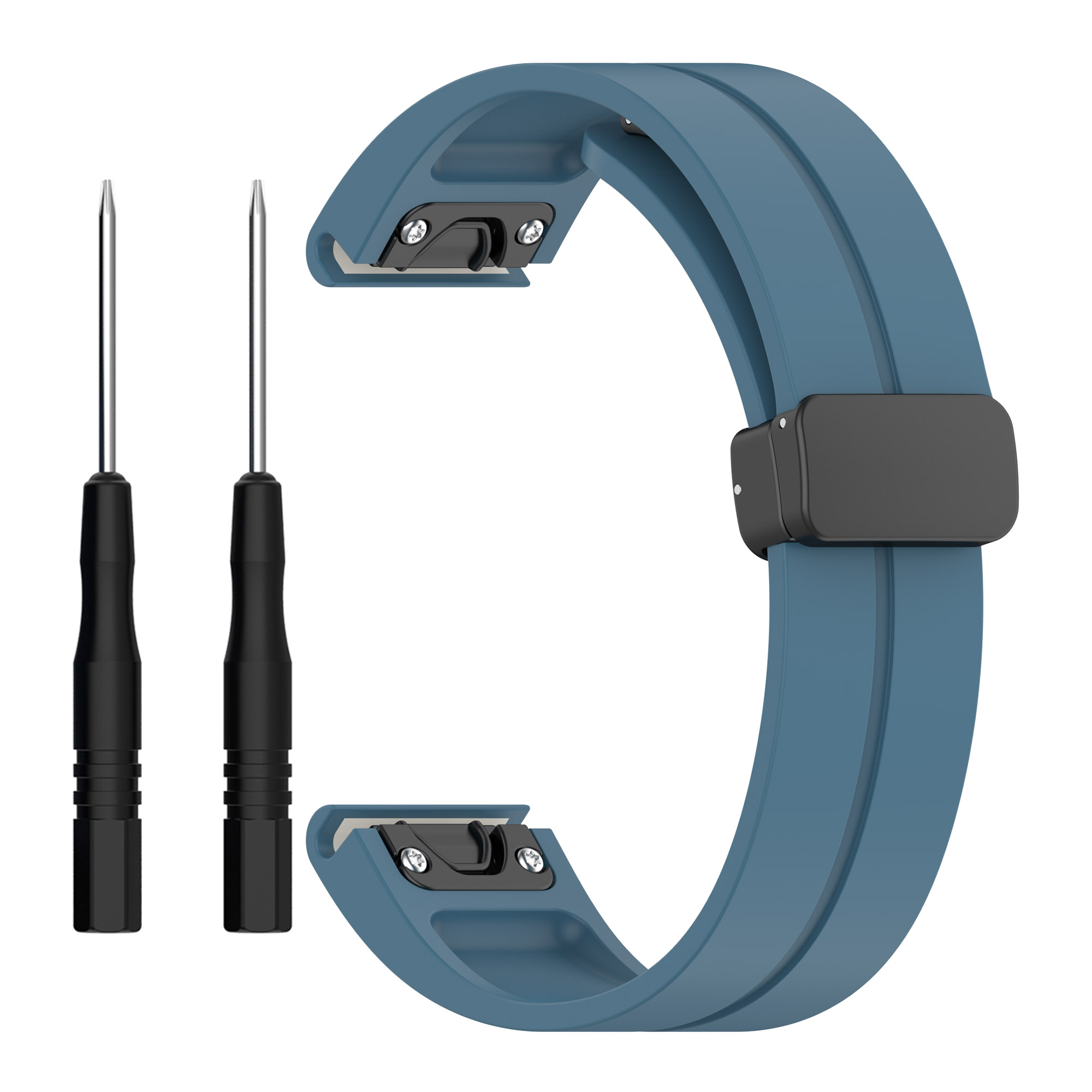 

22mm Silikon Uhrenband Für Garmin Fenix ​​7 / 6 / 5, Magnetische Klappschnalle Schnellfreisetzungsgurt Mit Werkzeugen - Dunkelblau, Garmin Fenix 7