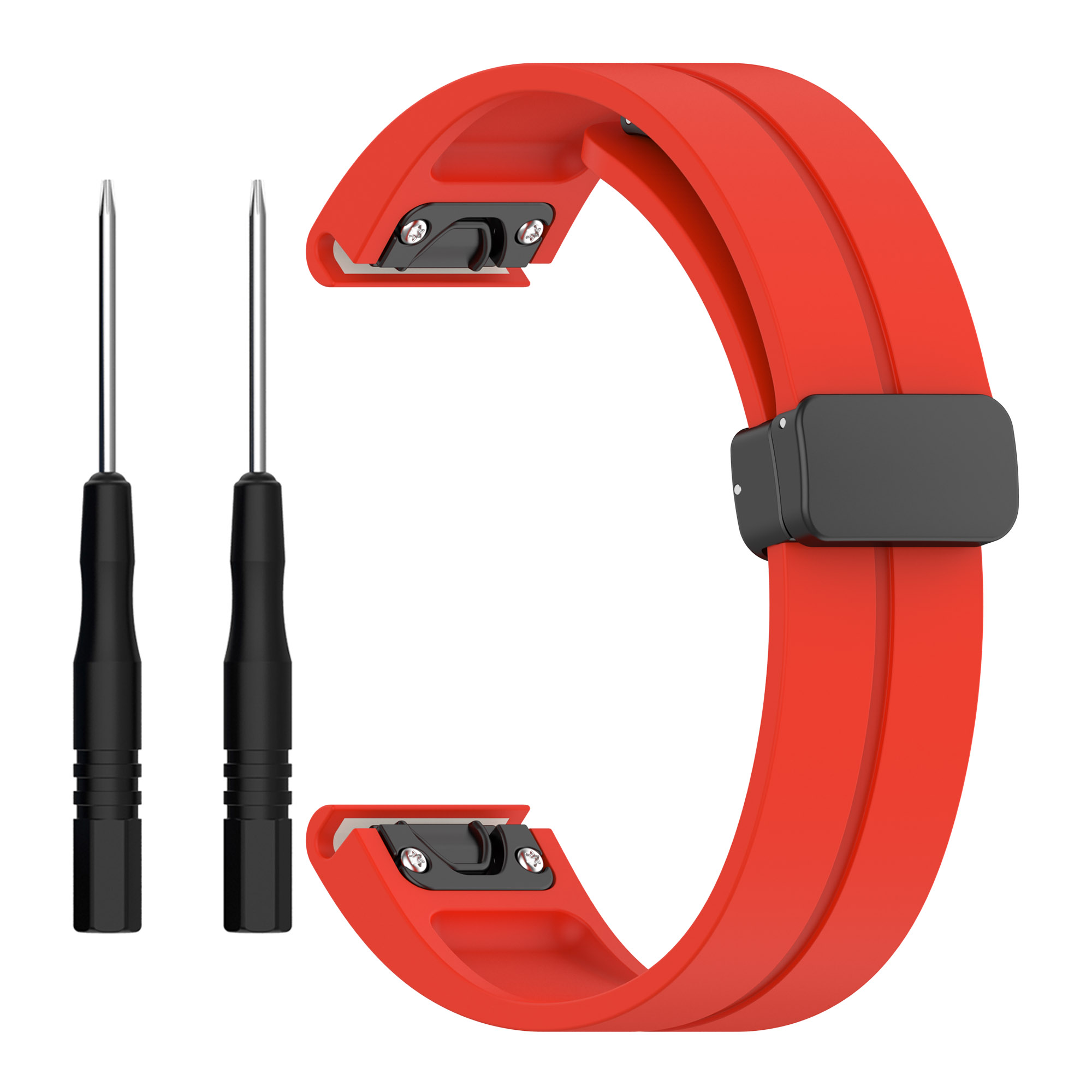 

22mm Silikon Uhrenband Für Garmin Fenix ​​7 / 6 / 5, Magnetische Klappschnalle Schnellfreisetzungsgurt Mit Werkzeugen - Rot, Garmin Fenix 7