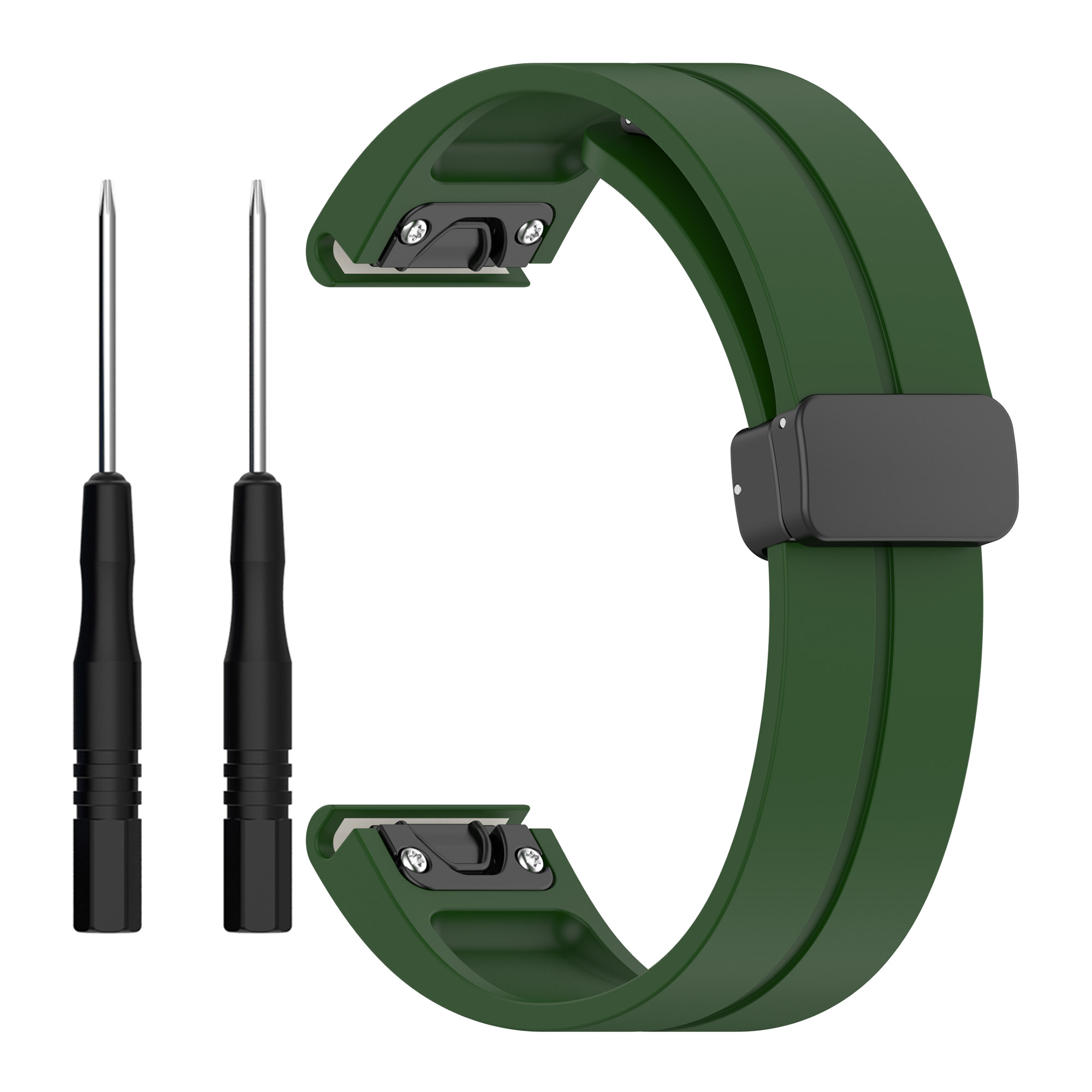 

22mm Silikon Uhrenband Für Garmin Fenix ​​7 / 6 / 5, Magnetische Klappschnalle Schnellfreisetzungsgurt Mit Werkzeugen - Armeegrün, Garmin Fenix 7
