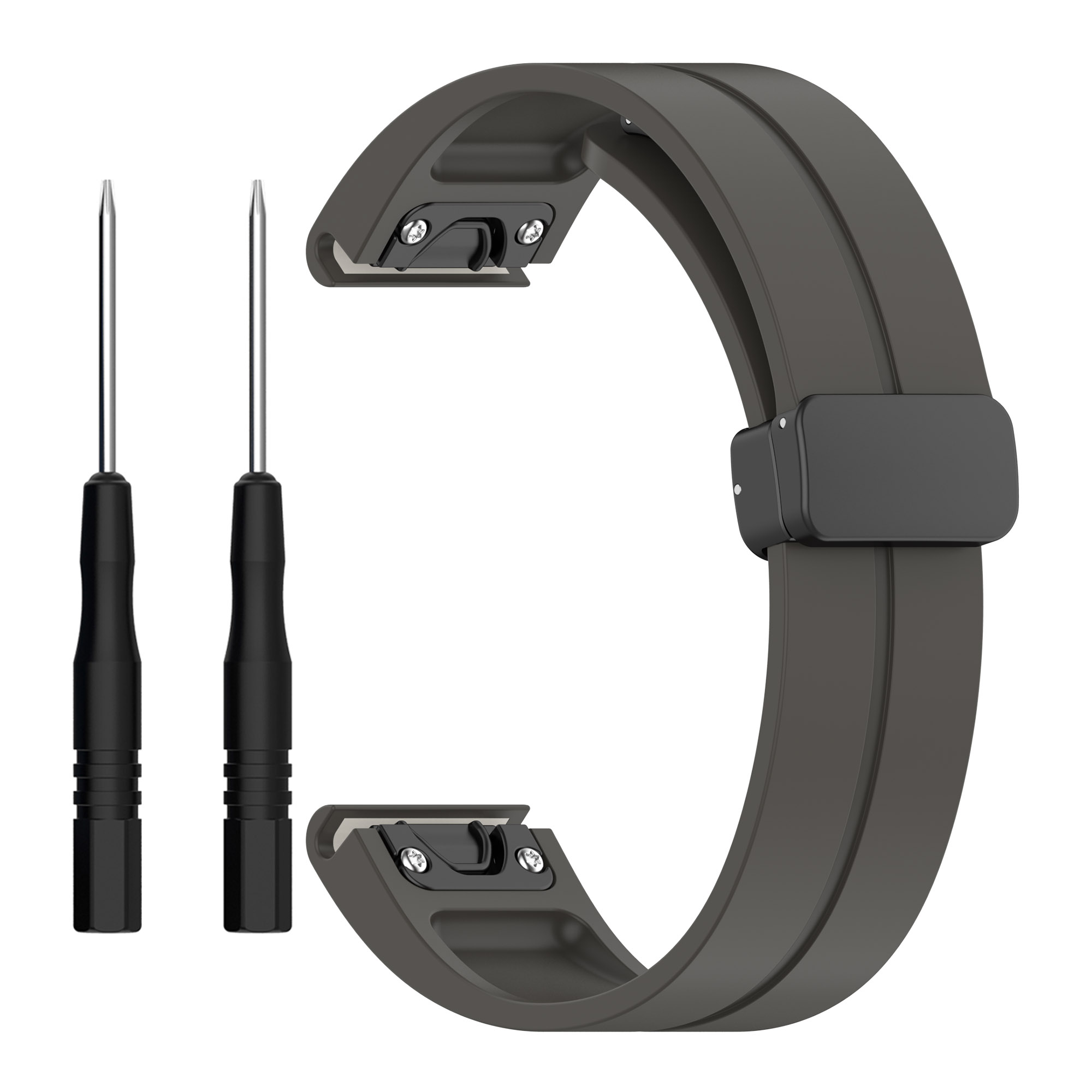

22mm Silikon Uhrenband Für Garmin Fenix ​​7 / 6 / 5, Magnetische Klappschnalle Schnellfreisetzungsgurt Mit Werkzeugen - Dunkelgrau, Garmin Fenix 7