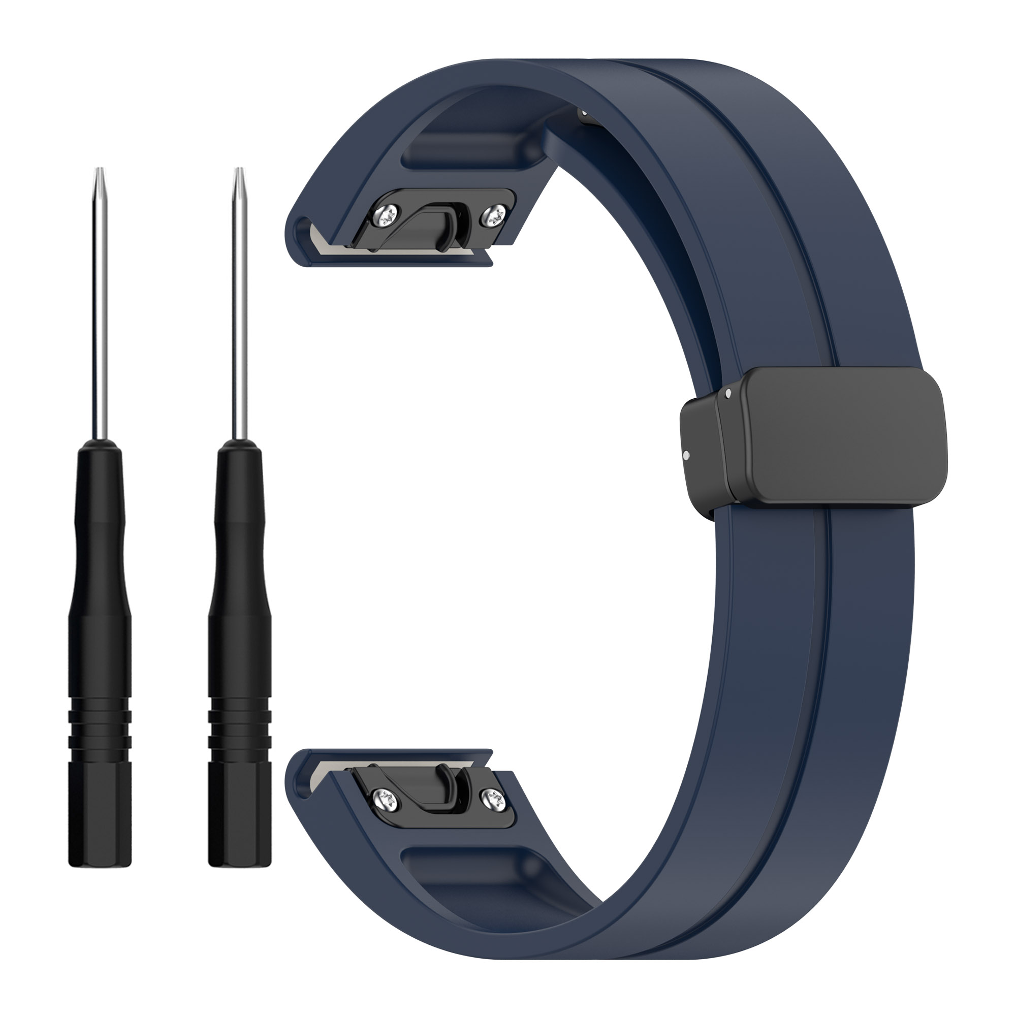 

22mm Silikon Uhrenband Für Garmin Fenix ​​7 / 6 / 5, Magnetische Klappschnalle Schnellfreisetzungsgurt Mit Werkzeugen - Mitternachtsblau, Garmin Fenix 7