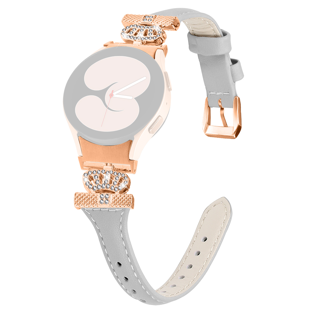 For Samsung Galaxy Watch6 44mm   Watch6 Classic 43mm   47mm Watch Strap Leather Watchband with Rose Gold Buckle - Grey