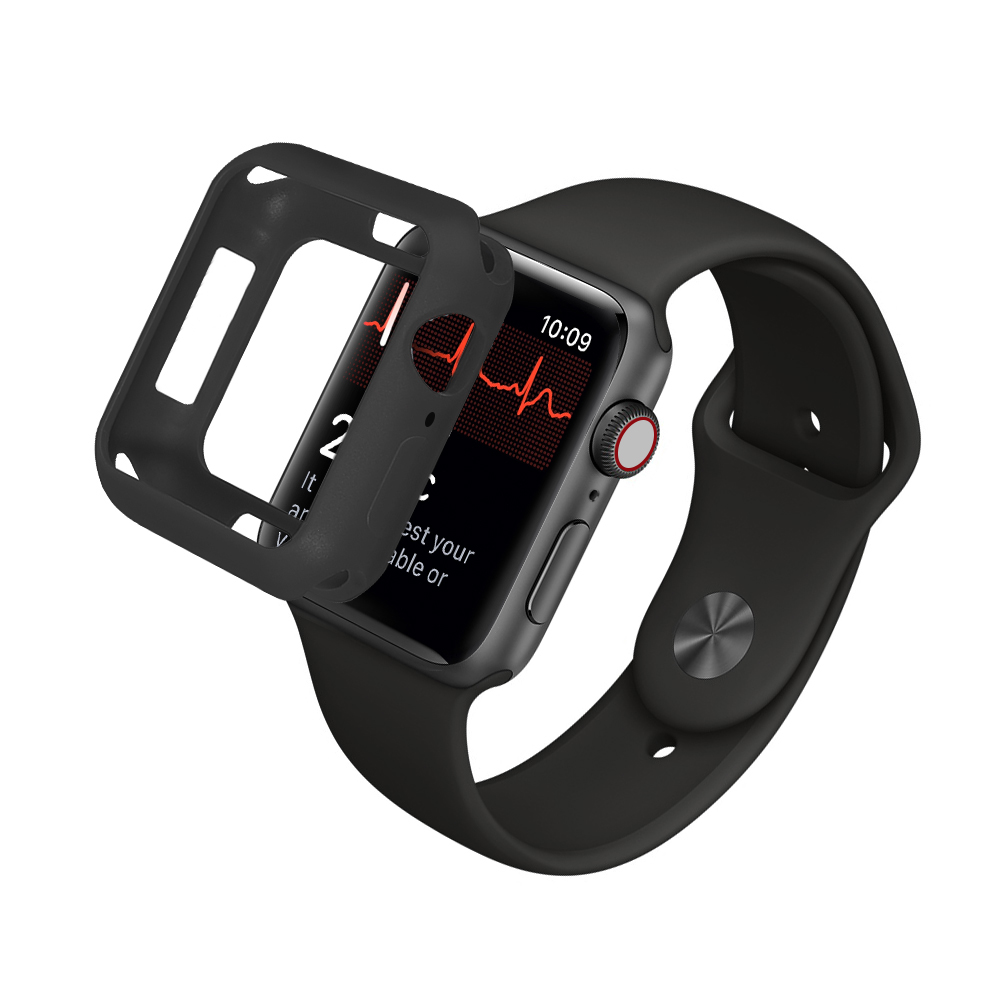 

Frosted TPU Bumper Shell for Apple Watch Series 3/2/1 42mm - Black, Apple Watch Series 3 42mm