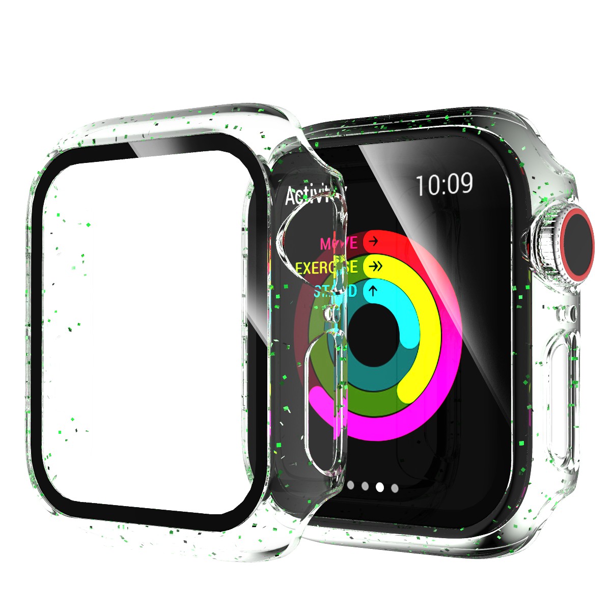 

Glittery PC Frame Intergrated Tempered Glass Screen Protector Smart Watch Case for Apple Watch Series 3/2/1 42mm - Green, Apple Watch Series 3 42mm