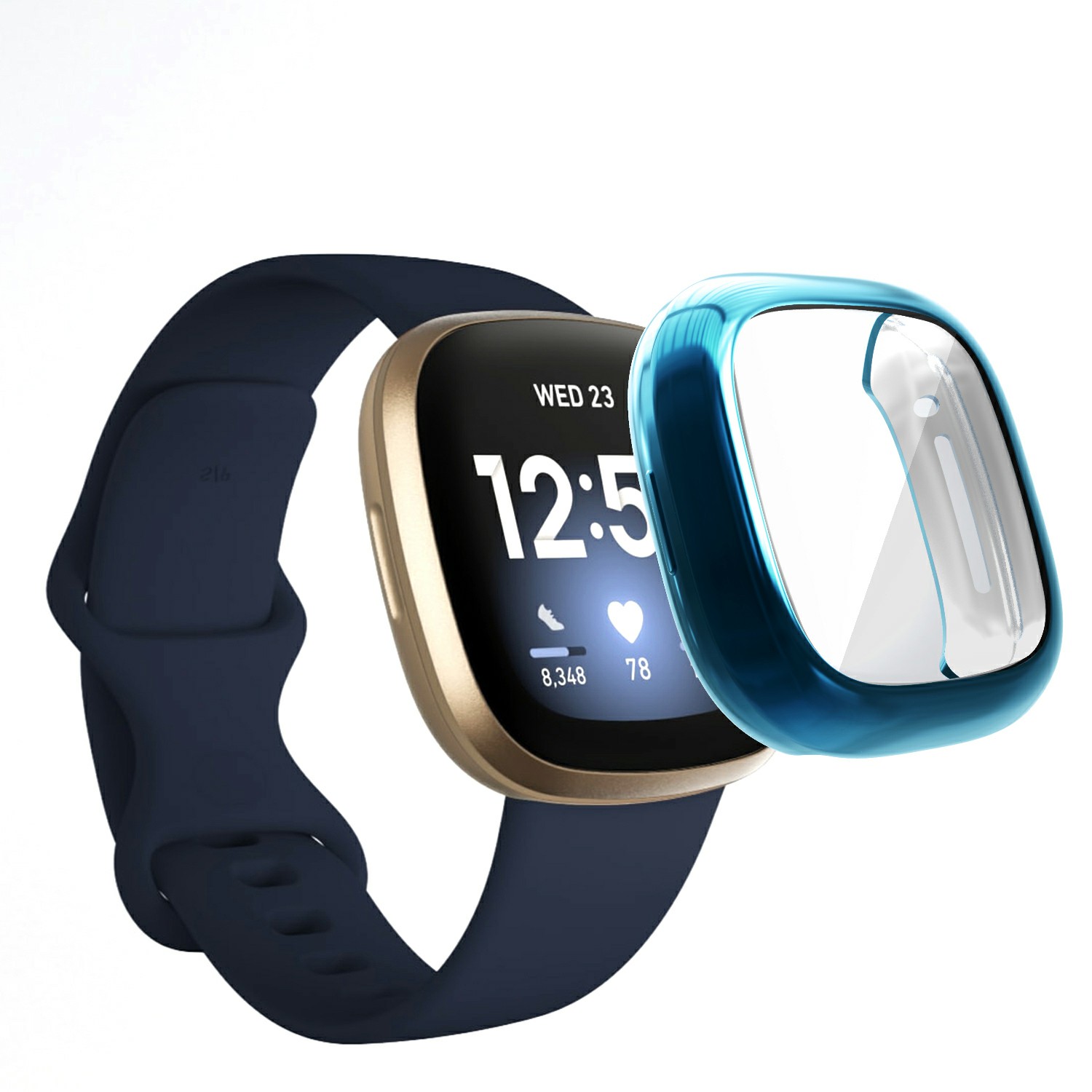 

Всесторонний Чехол Для Fitbit Sense / Versa 3 Защитные Гальванические Часы TPU - Синий, Fitbit Sense