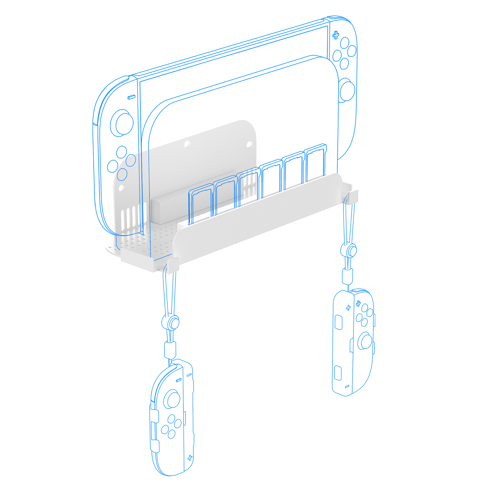 JYS JYS-NS2291 For Nintendo Switch 2 / Switch / Switch OLED Console Wall Mount Bracket with Game Card Storage Slots - White