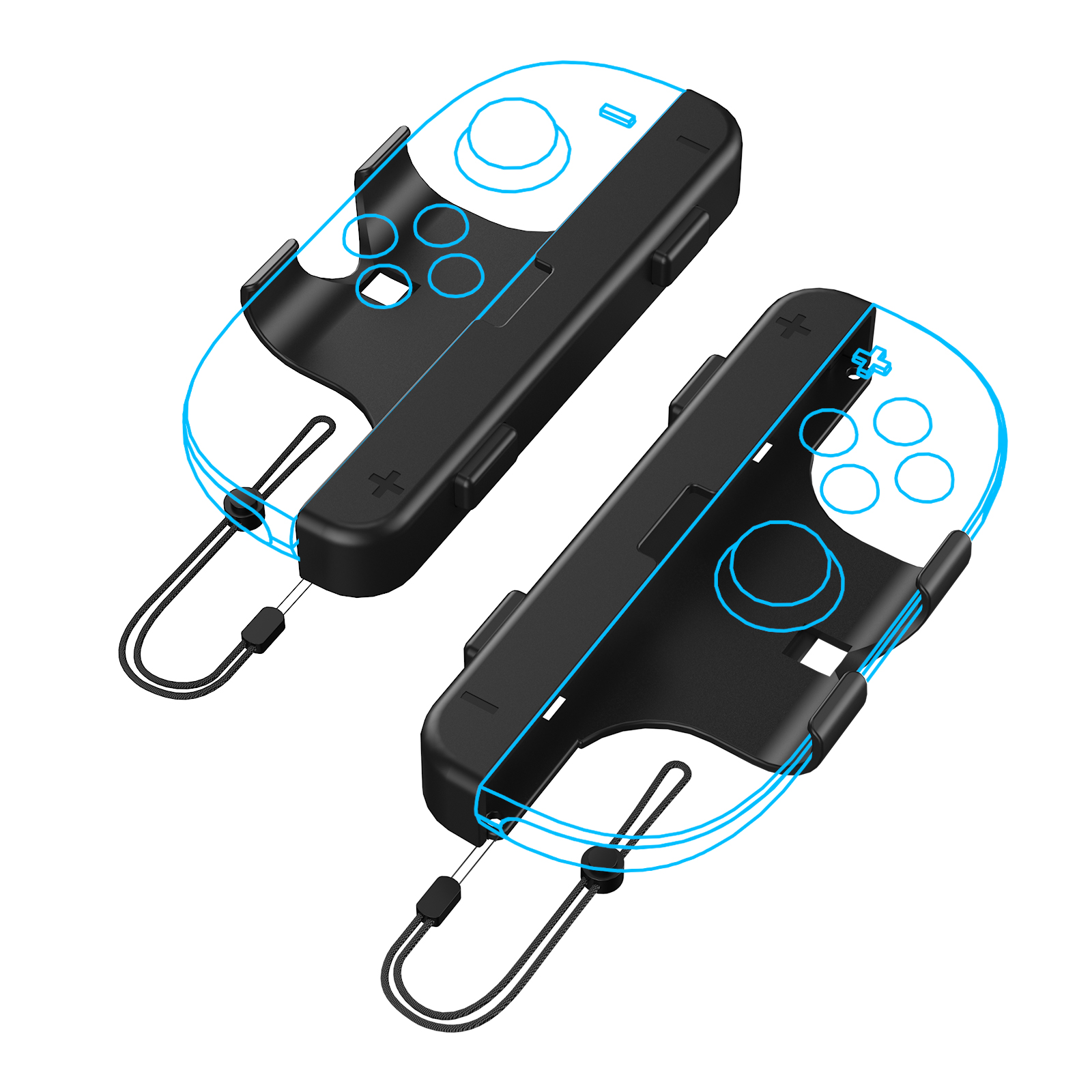 JYS-NS2280 2Pcs For Nintendo Switch 2 Dual Joy-Con Grip Handles with Wrist Strap Ergonomic Controller Attachments - Black