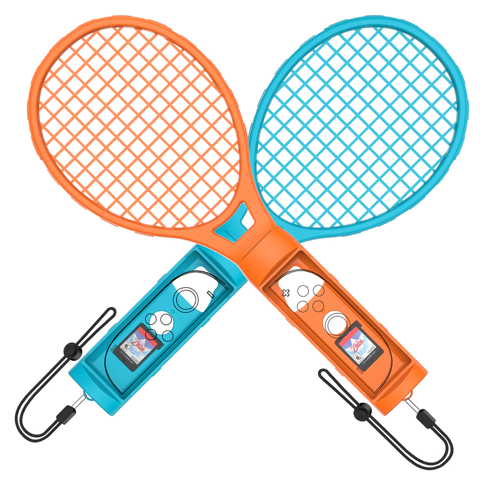 JYS-NS2266 For Nintendo Switch 2 Left and Right Joy-Con Handle Holder Tennis Racket with Lanyard - Blue+Red