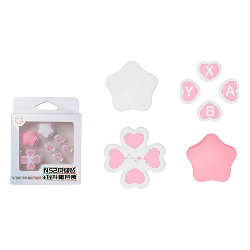 7Pcs / Set For Nintendo Switch 2 Star and Heart Silicone Joystick Caps D-Pad Button ABXY Key Sticker - Pink+White