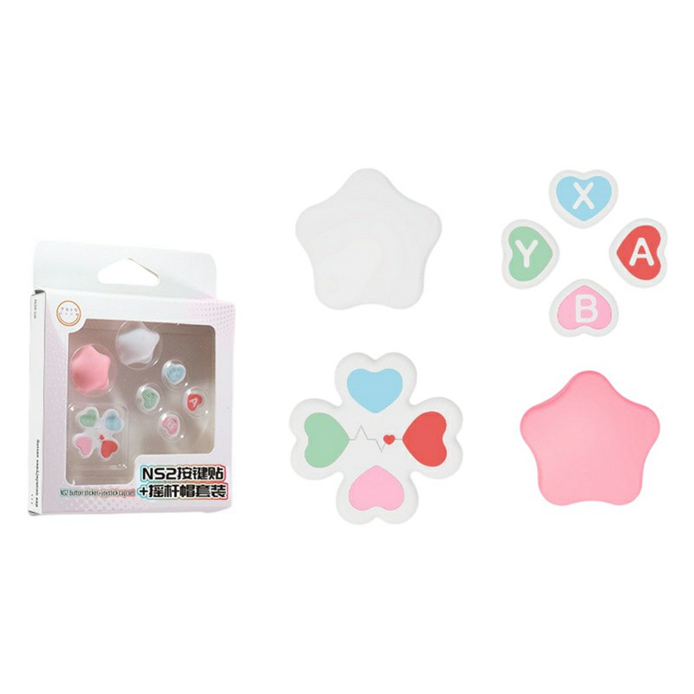 7Pcs / Set For Nintendo Switch 2 Star and Heart Silicone Joystick Caps D-Pad Button ABXY Key Sticker - Multi-color