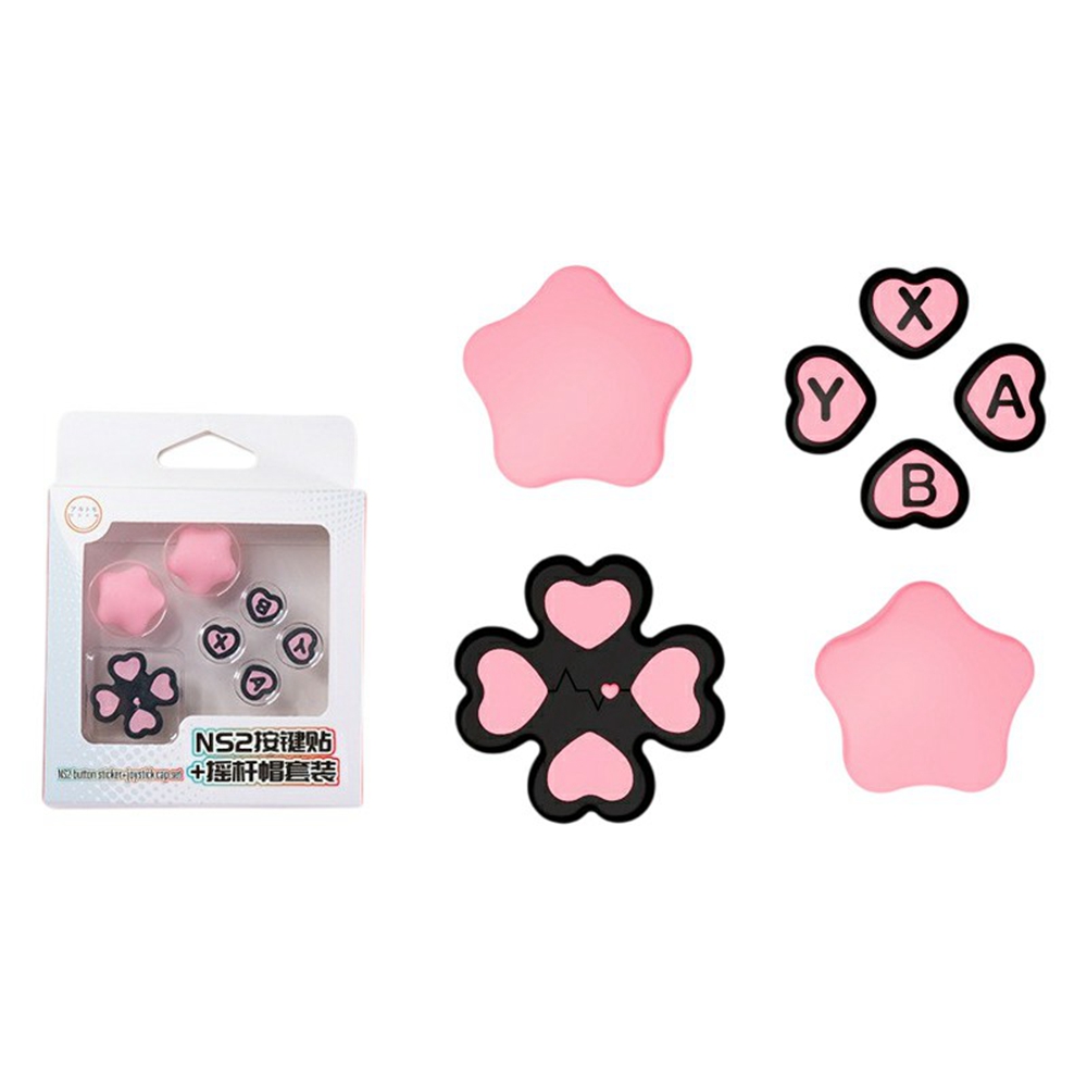 7Pcs / Set For Nintendo Switch 2 Star and Heart Silicone Joystick Caps D-Pad Button ABXY Key Sticker - Pink+Black