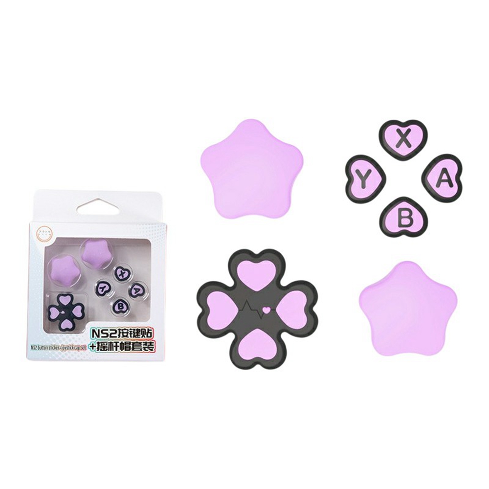 7Pcs / Set For Nintendo Switch 2 Star and Heart Silicone Joystick Caps D-Pad Button ABXY Key Sticker - Purple+Black