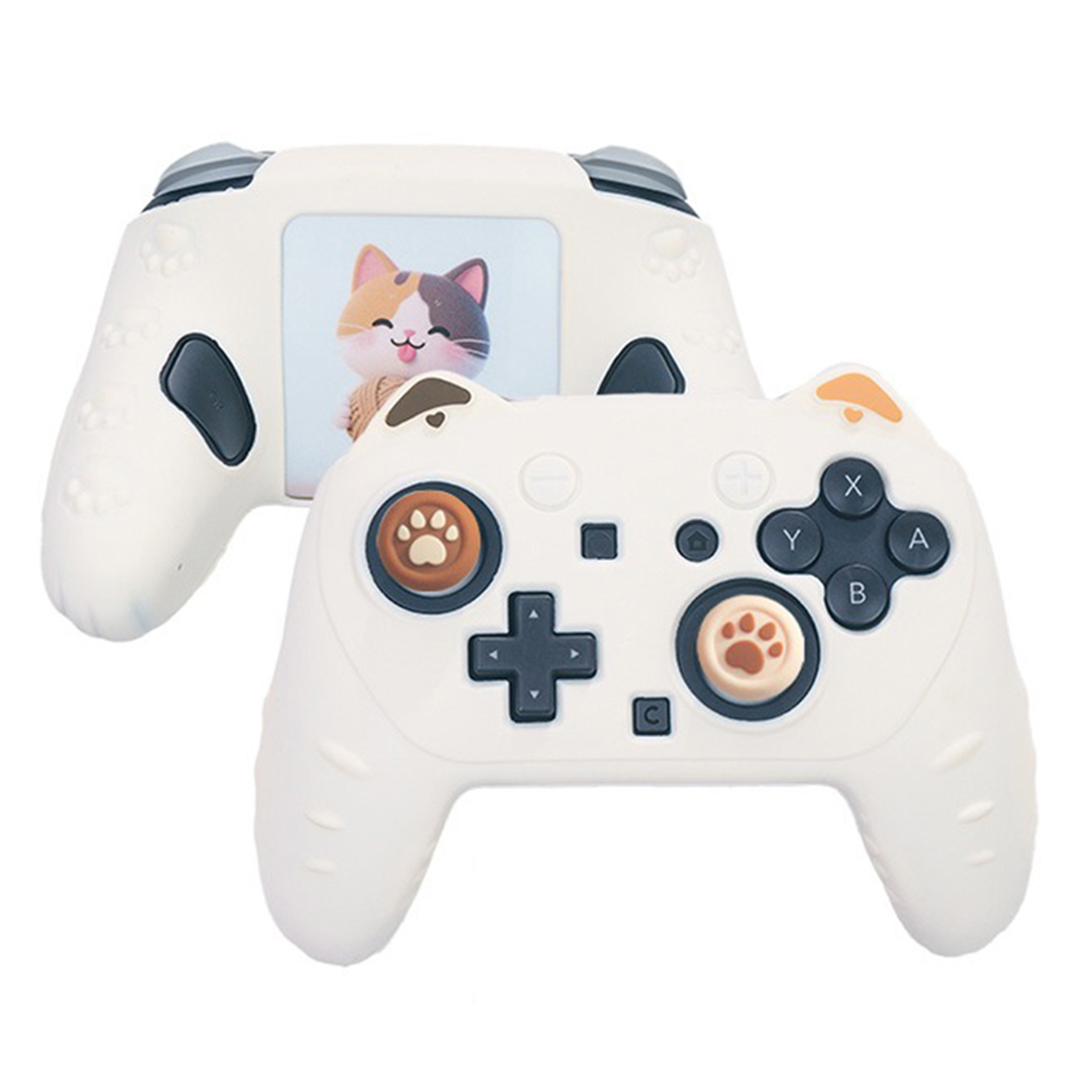 For Nintendo Switch 2 Pro Silicone Case Anti Slip Cat Ear Design Controller Protective Cover - Beige