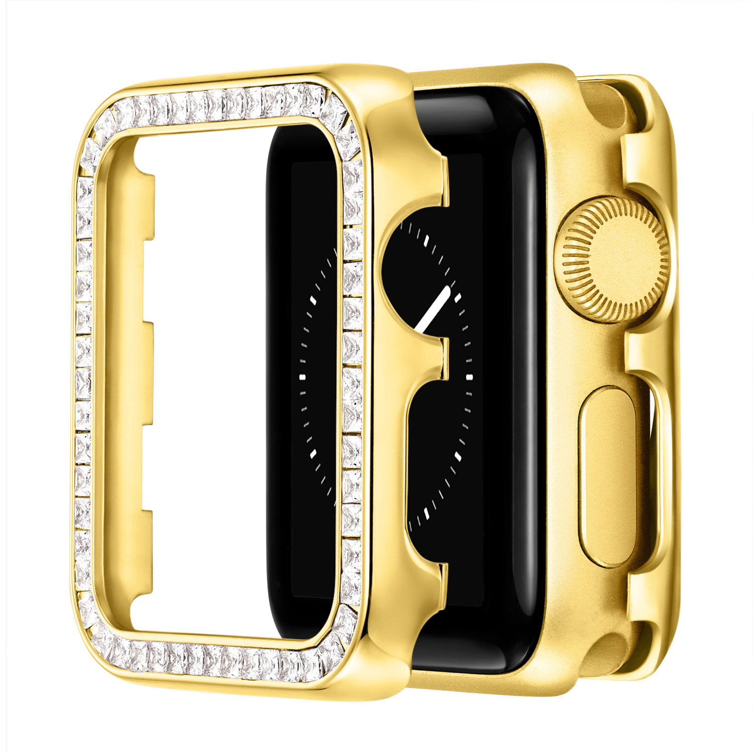 

White Rhinestone Decor Aluminum Alloy Smart Watch Case Cover for Apple Watch Series 4/5/6/SE 40mm - Gold, Apple Watch Series 6 40mm