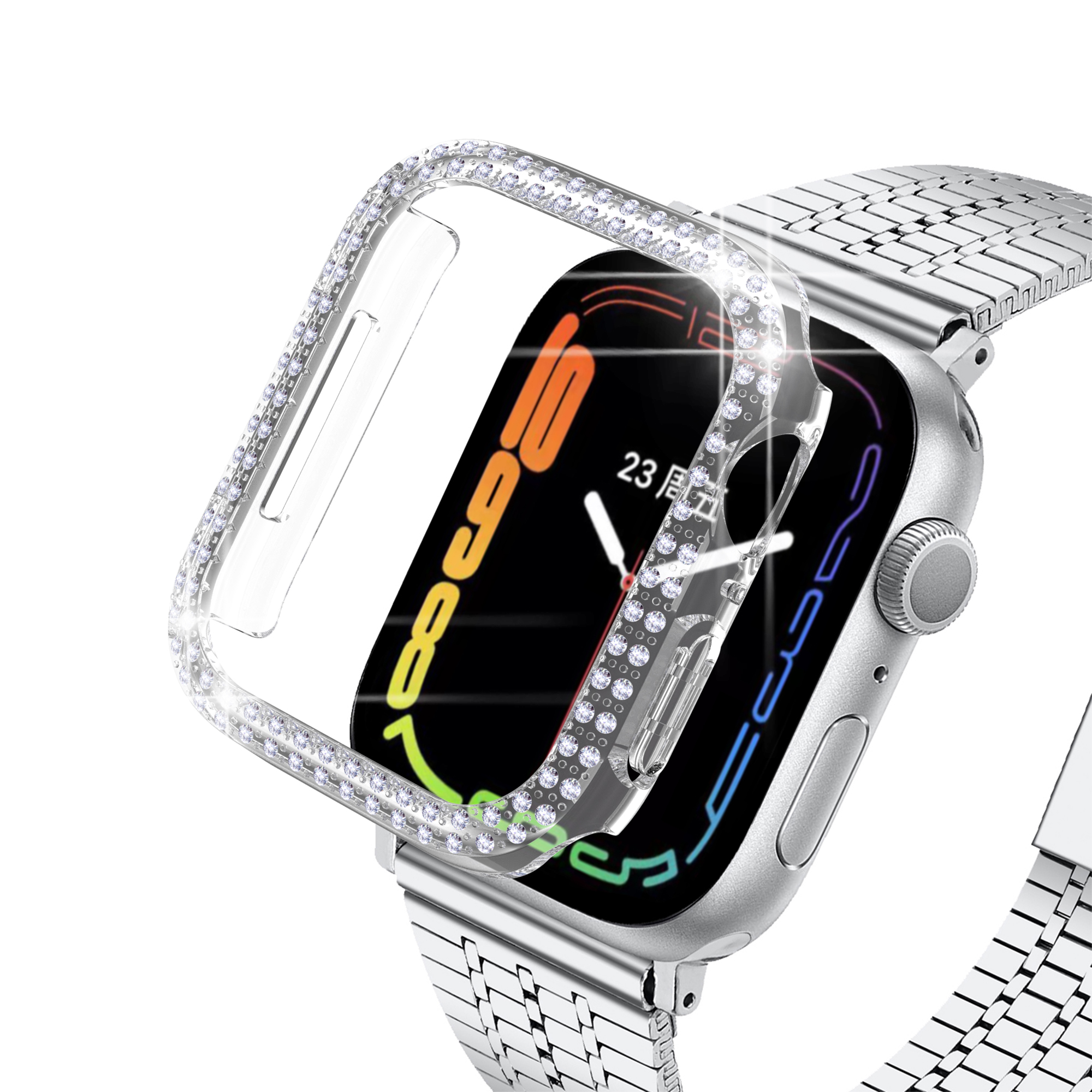 

Декор с Стразами Прозрачный Твердый Компьютер Smart Watch Cover Для Apple Watch Series 7 41 мм, Apple Watch Series 7 41mm