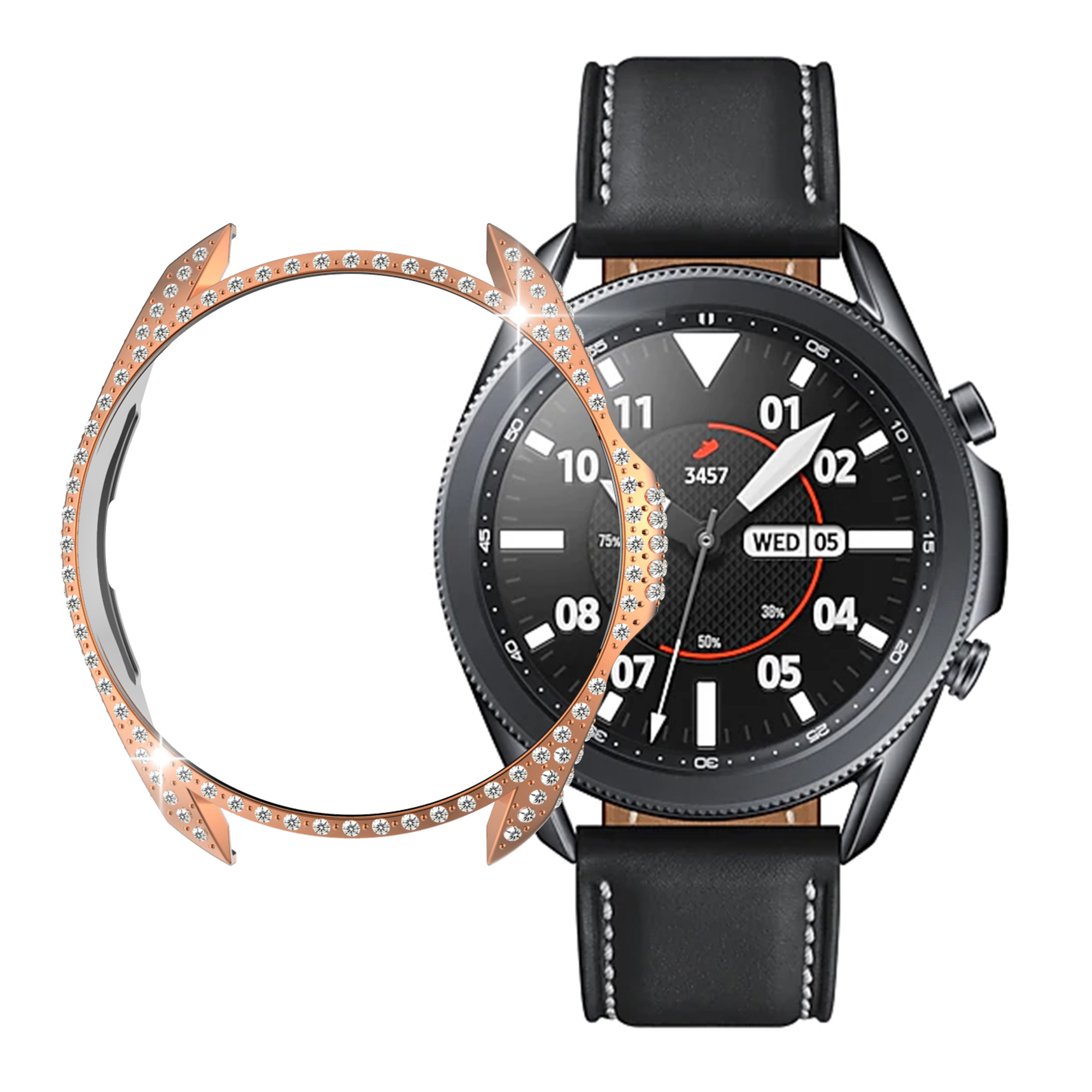 

Для Samsung Galaxy Watch3 45 Мм Стразы Bling Case Hard PC Полу Защитная Крышка Бампера - Розовое Золото, Galaxy Watch3 45mm