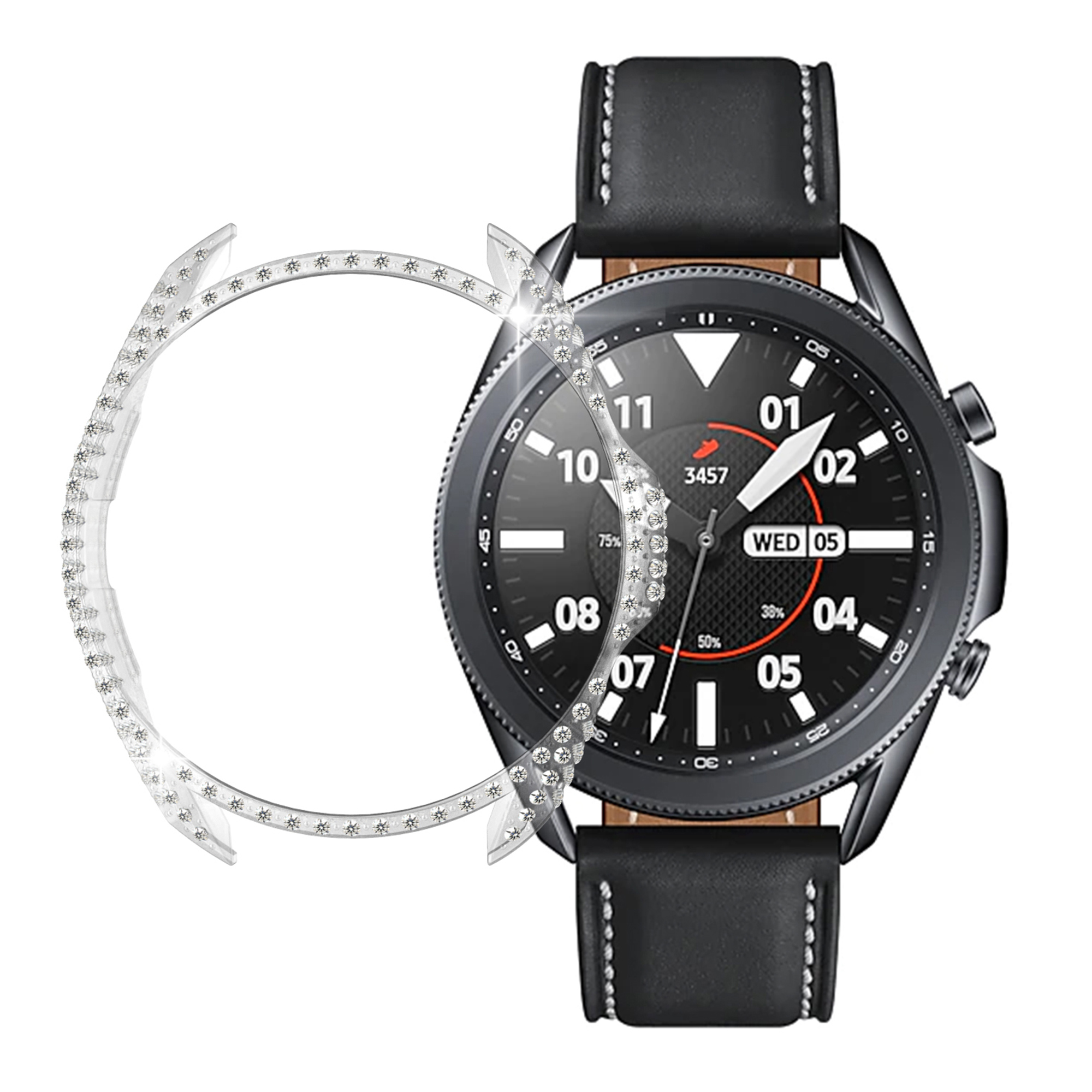 

Для Samsung Galaxy Watch3 45 Мм Стразы Bling Case Hard PC Полу Защитная Крышка Бампера - Прозрачный, Galaxy Watch3 45mm