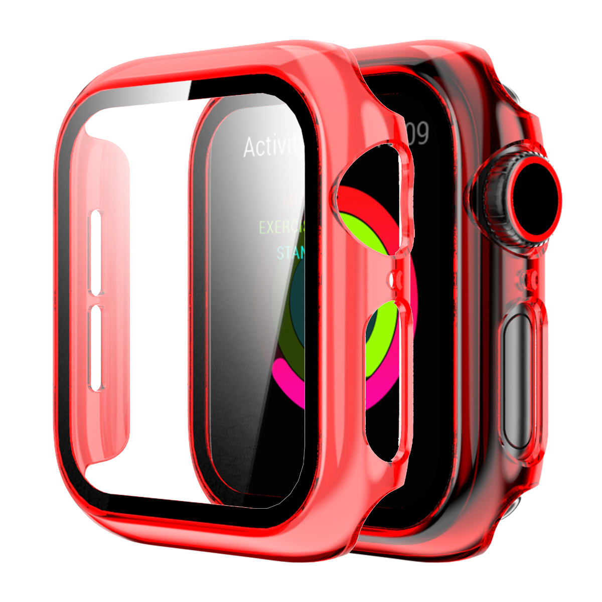 

For Apple Watch Series 1/2/3 42mm Translucent PC Case with Tempered Glass Screen Protector Anti-Scratch Anti-Drop Smart Watch Cover - Red, Apple Watch Series 1 42mm