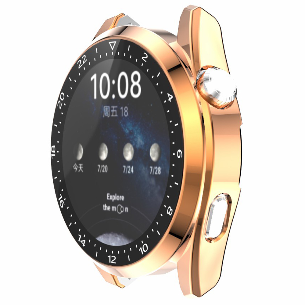 

Для Huawei Watch 3 Pro Elecloplating PC Case + Redued Glass Screater Protector, Устойчивый к Смарт -часовой Крышке с Циферблатой - Розовое Золото, Other Smartwatch Models