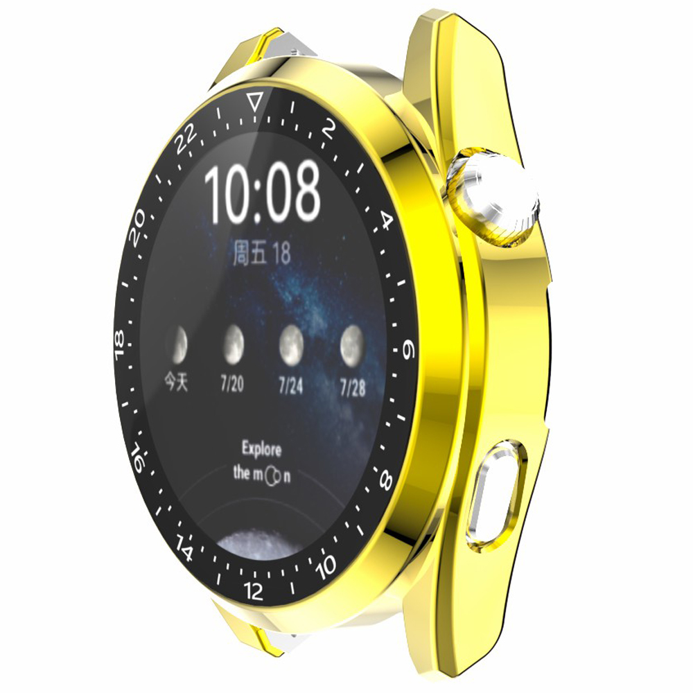 

Для Huawei Watch 3 Pro Elecloplating PC Case + Redued Glass Screater Protector, Устойчивый к Смарт -часовой Крышке с Циферблатой - Золото, Other Smartwatch Models