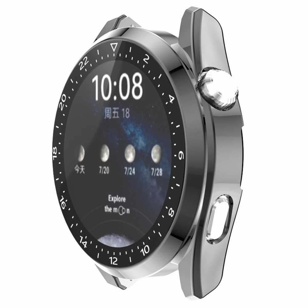 

For Huawei Watch 3 Pro Electroplating PC Case + Tempered Glass Screen Protector Scratch Resistant Smart Watch Cover with Dial Plate - Grey, Other Smartwatch Models