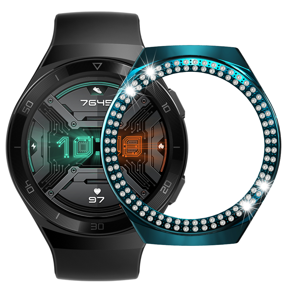 

For Huawei Watch GT 2e Two Row Rhinestones Decor PC Watch Protective Case Half Cover - Cyan, Huawei Watch GT 2e