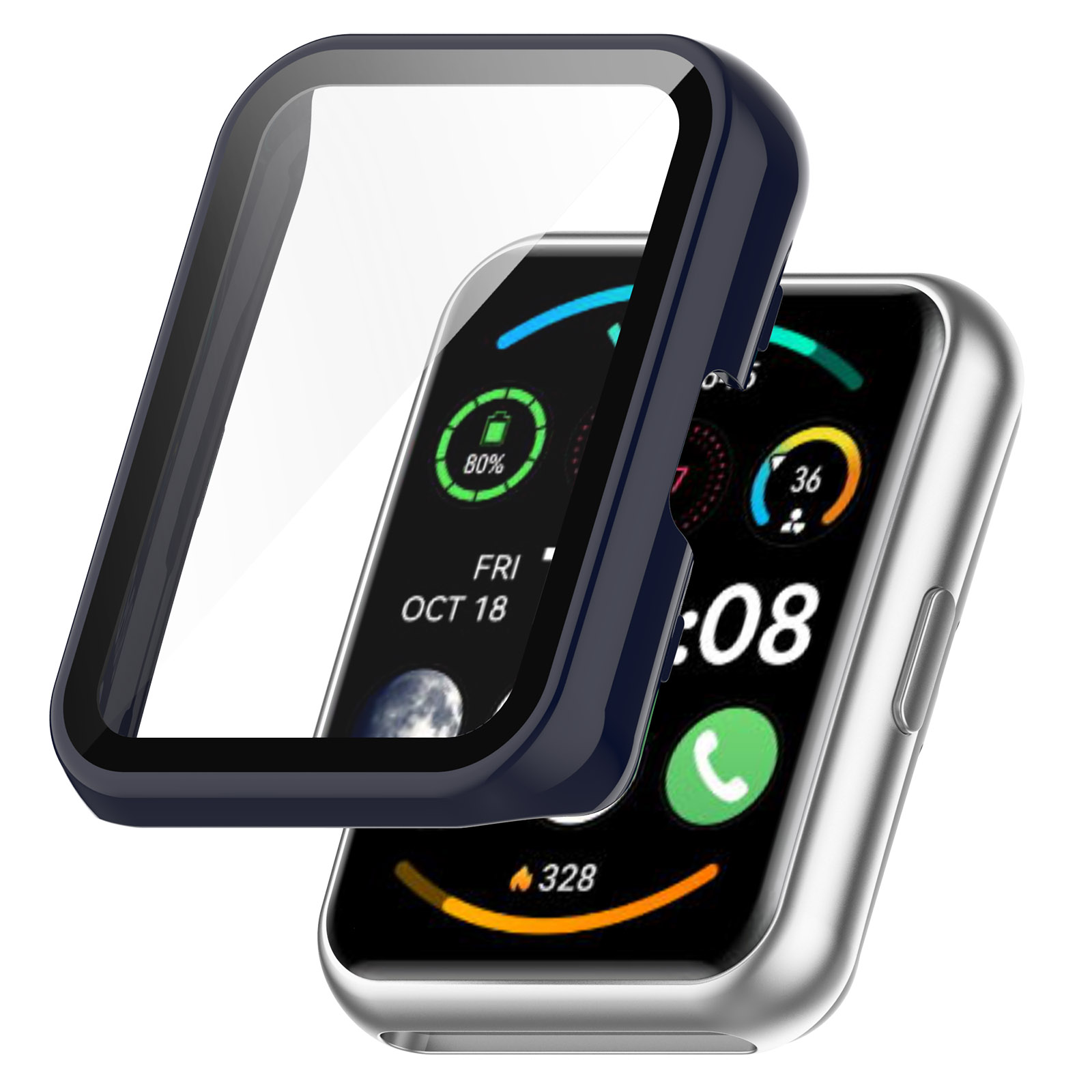 

For Oppo Watch Free Hard PC Watch Case Protective Cover with Tempered Glass Screen Protector - Midnight Blue, Oppo Watch Free
