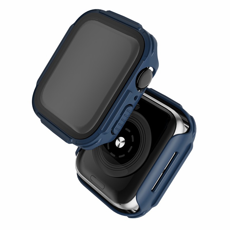 

For Apple Watch Series 7 / 8 41mm Electroplated PC Smart Watch Case with Anti-wear Tempered Glass Screen Protector - Blue, Apple Watch Series 7 41mm