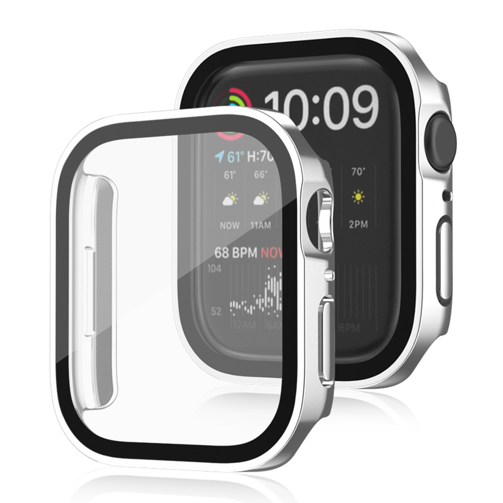 

For Apple Watch Series 4 / 5 / 6 / SE / SE (2022) 40mm Waterproof Electroplating Watch Case Anti-scratch PC Cover with Tempered Glass Screen Protector - Silver, Apple Watch SE (2022) 40mm