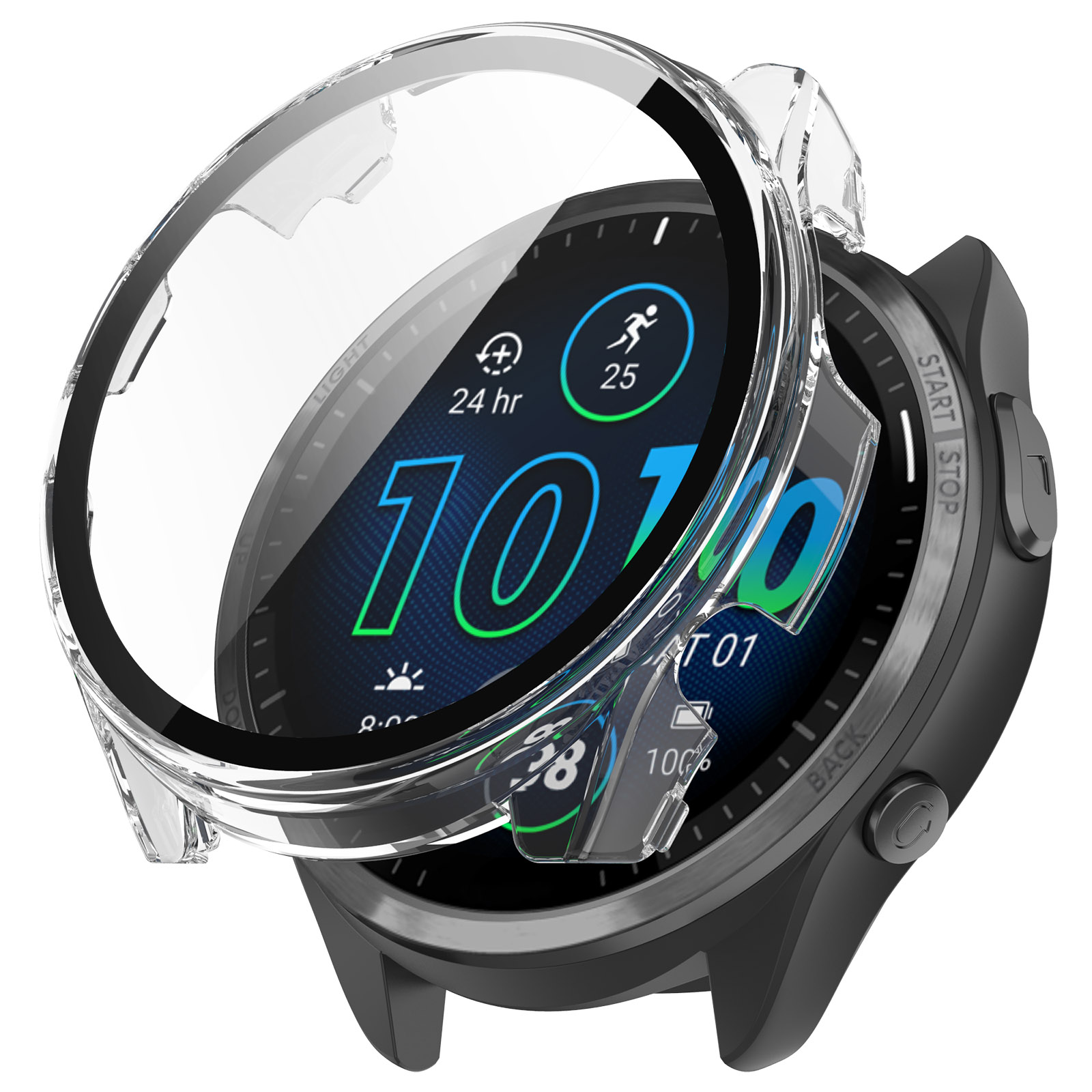 

Für Garmin Forerunner 965 Hard PC Watch Case Schutzrahmen Mit HD -temperaturglasfilm - Transparent Weiß, Garmin Forerunner 965