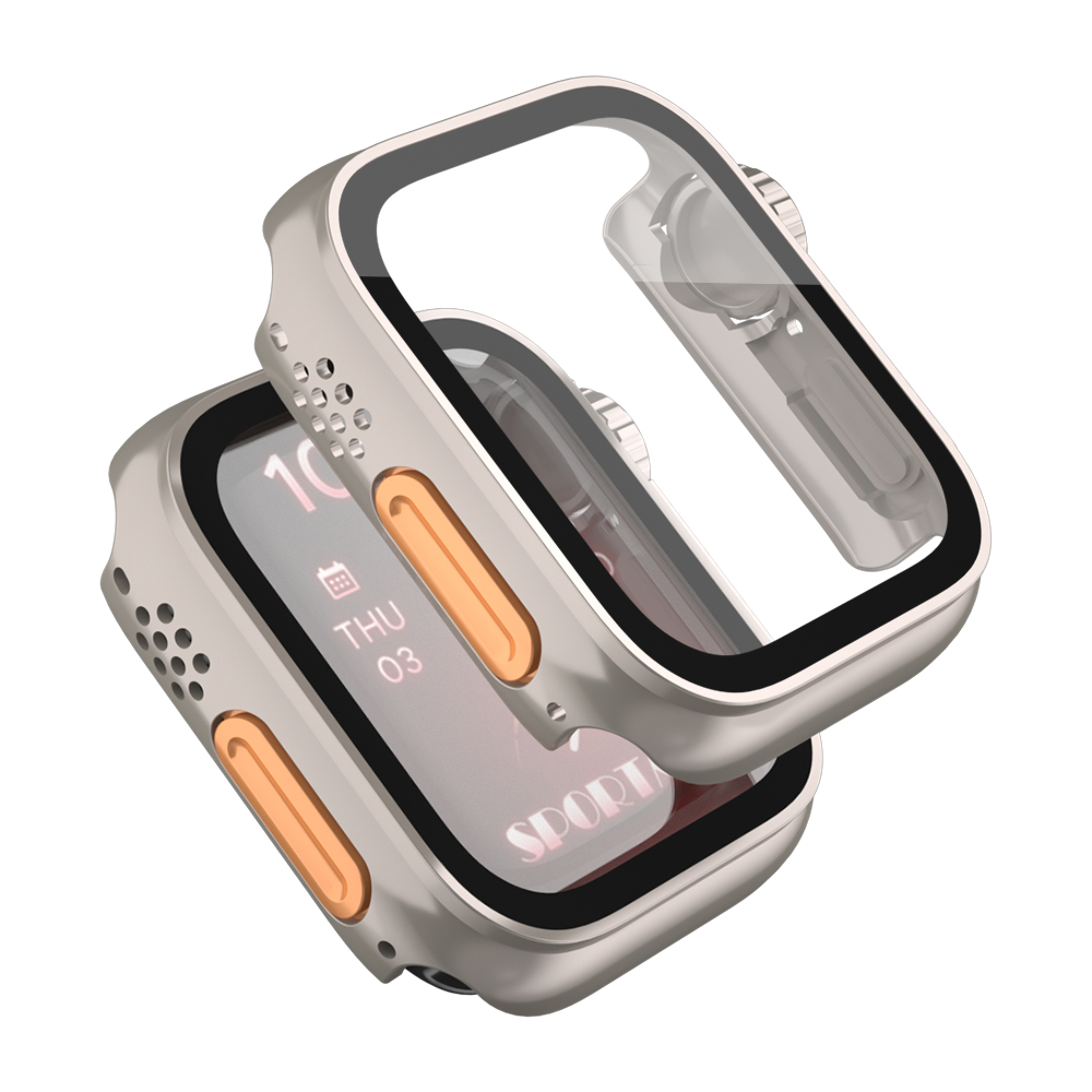 

Für Die Apple Watch Series 7 / 8 41 mm Anti-kratzer Wasserdichtes Hard-pc-uhrgehäuse Mit Temperiertem Glasschildschutzschutz - Titangold, Apple Watch Series 7 41mm