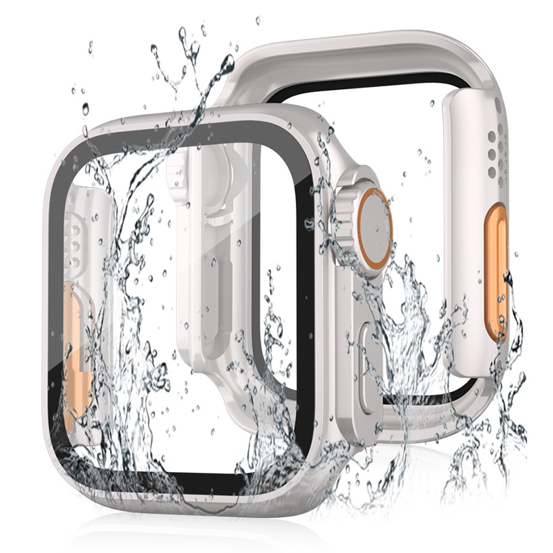 

watch cover für apple watch series 6 / 5 / 4 / se / se (2022) 44 mm wasserdichtes pc -uhrgehäuse mit temperiertem glasschildschutzschutz - sternenlicht, Apple Watch SE (2022) 44mm