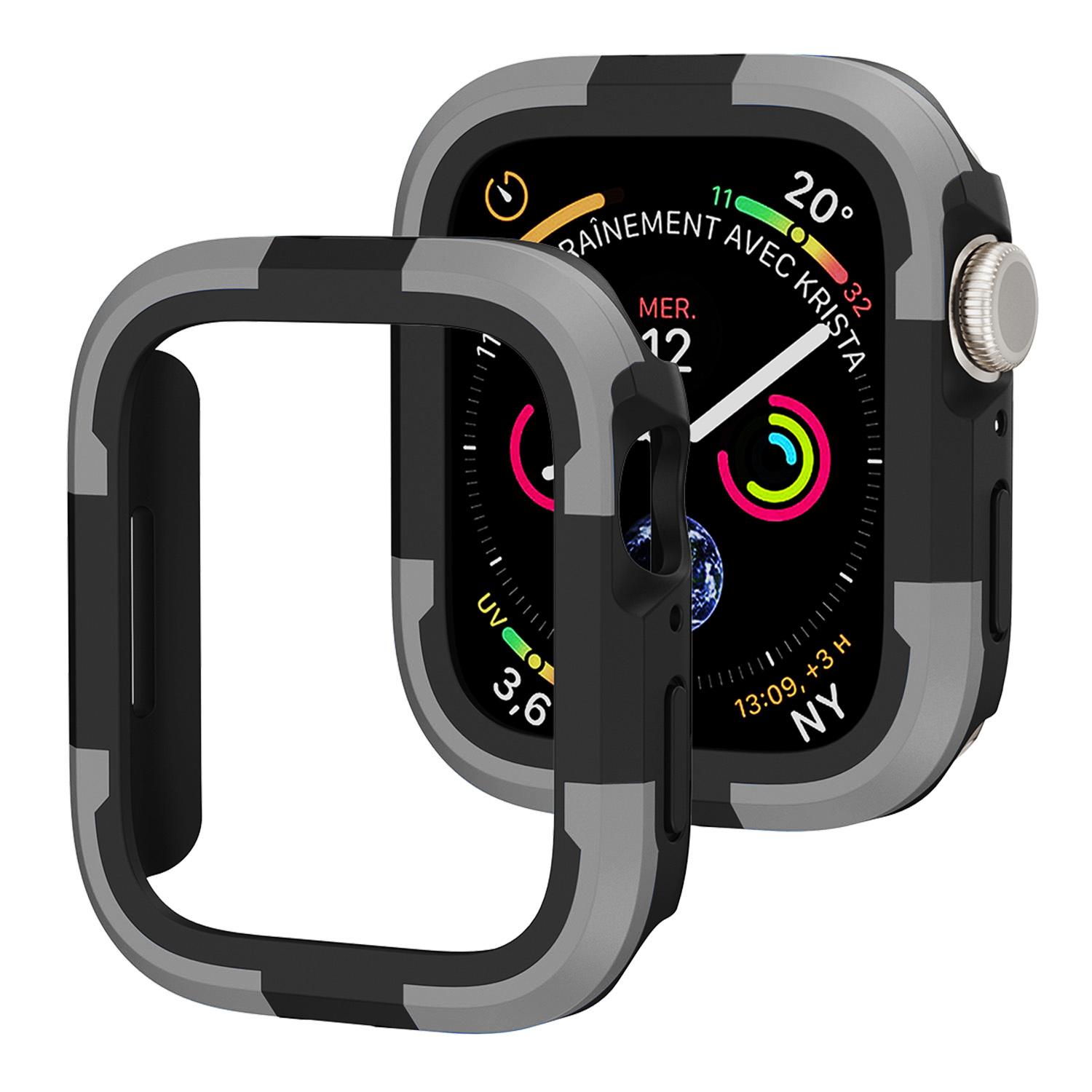 

Rugged Protective Hülle Für Apple Watch Ultra 49 mm TPU+PC Watch Guard Schockproof -rahmenabdeckung - Grau, Apple Watch Ultra 2 49mm